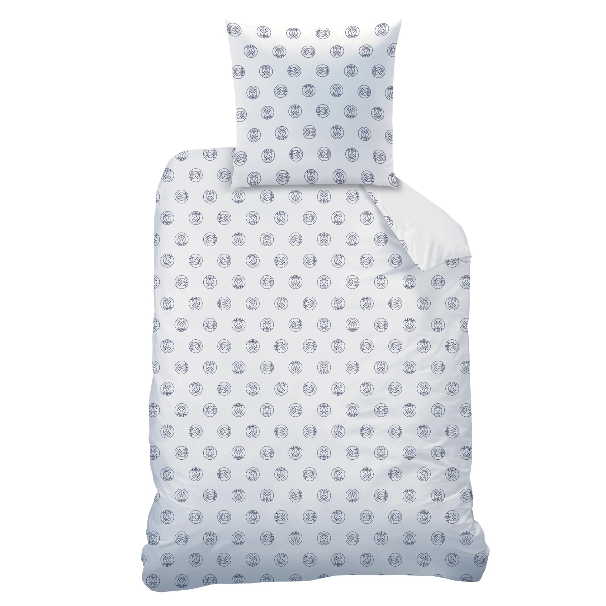 OMYDREAM PSG Tour Parure de lit imprimée 100% Coton - Licence Officielle | Housse de Couette 140x200 cm + 1 taie 63x63 cm | Fermeture boutons | Chambre enfant, lit 1 place | Certification Oeko-Tex