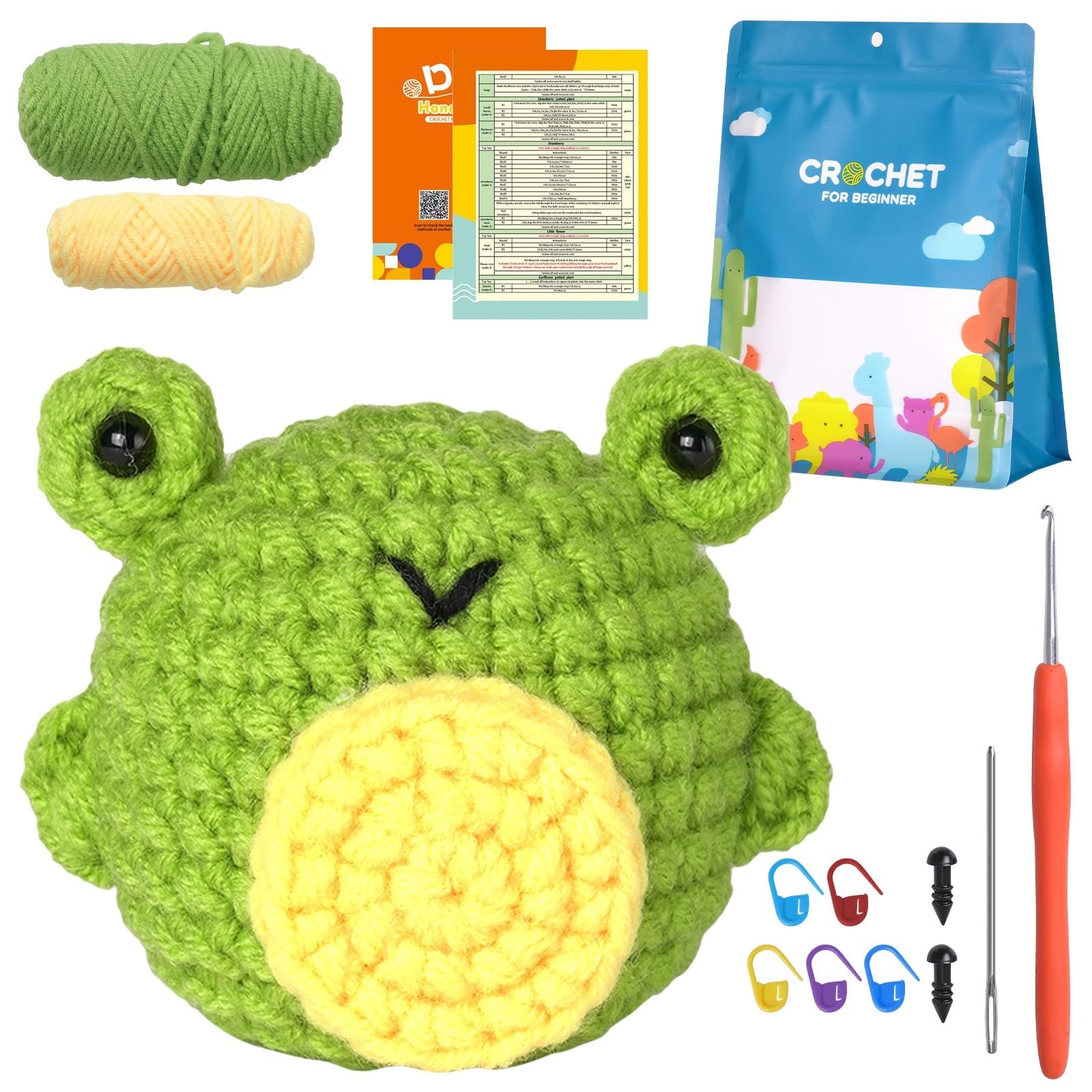 Putentfun Complete Crochet Kit for Beginners,Beginner Animal Crochet Kit,Knitting kit with Easy Colorful Yarn with Step-by-Step Video Tutorials,Ideal Creative DIY Gift for Adult Kids