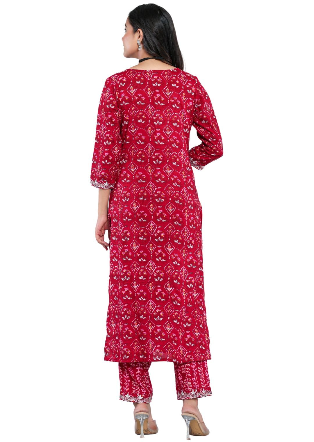 Rytras Women's Embroidered Straight Kurta Set With Palazzo Pants & Dupatta- Ethnic Wear, Maroon(Ryt607-New,Xxl)
