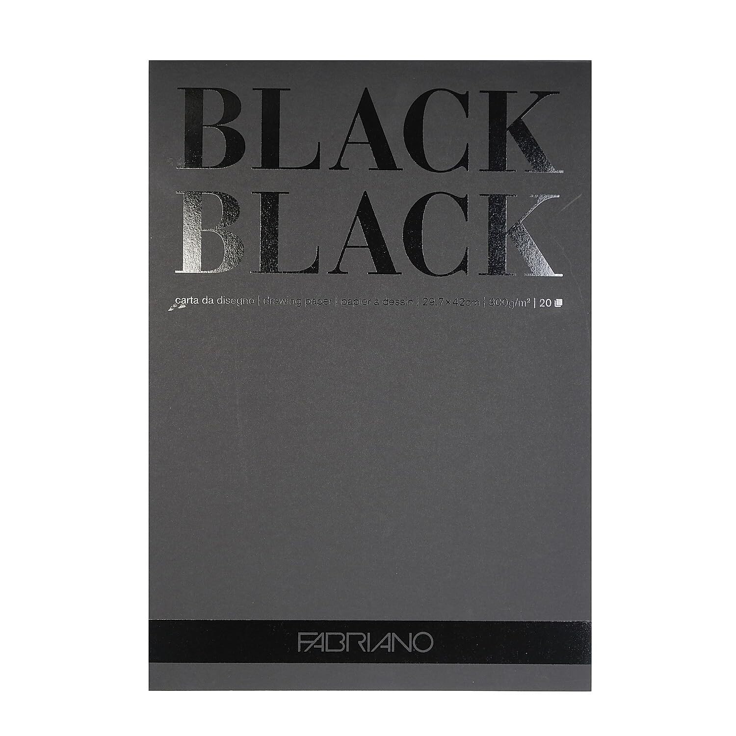 Honsell 19100392 Fabriano Black Block - Papel negro profundo con superficie mate sin revestimiento, 300 g/​m², DIN A3, 20 hojas, ideal para pastel, lápices de colores y marcadores