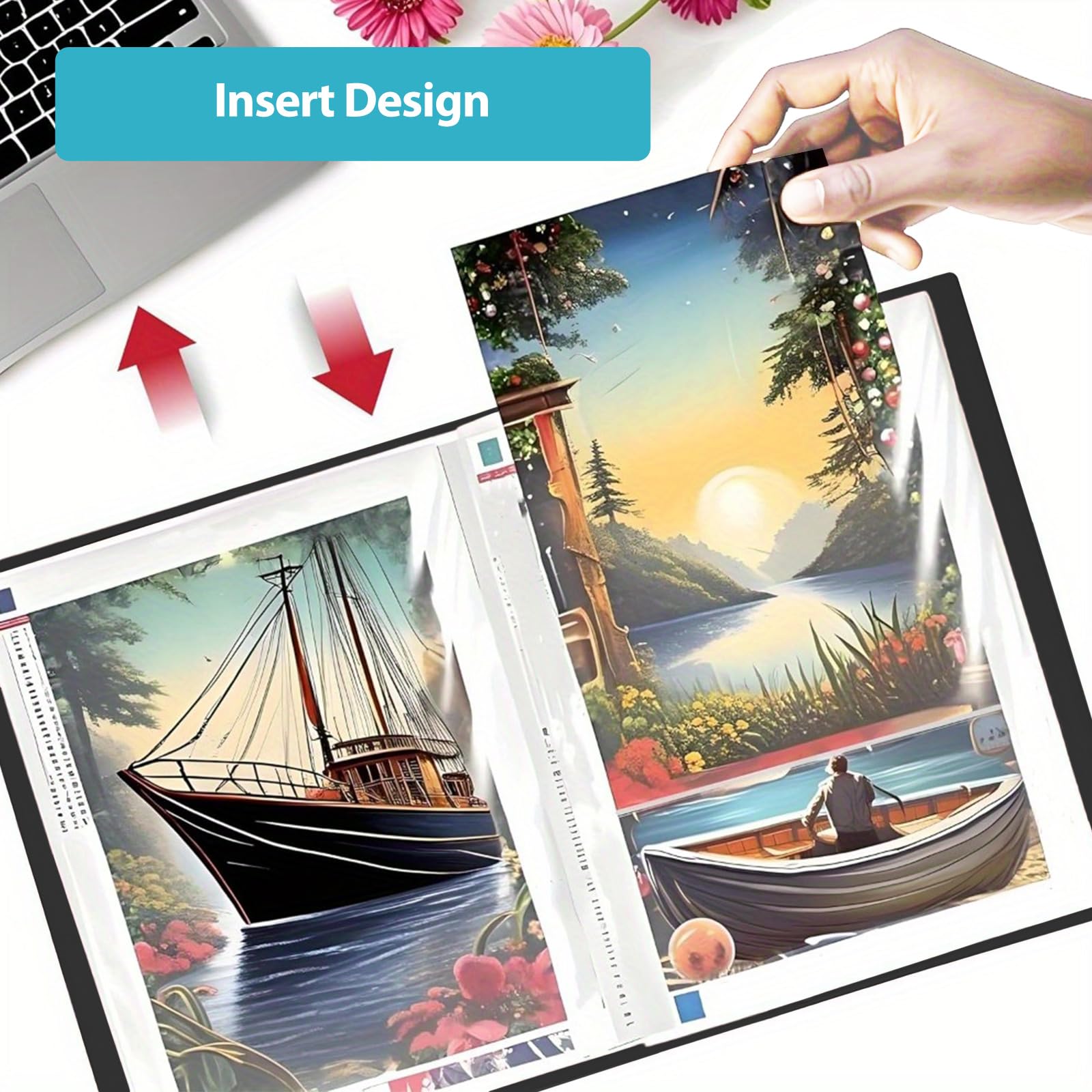 2 pezzi A3 presentazioni libro con 30 buste trasparenti per 60 fogli, formato A3, per opere d'arte, cartella per diamond painting, certificati, portfolio – PP – nero