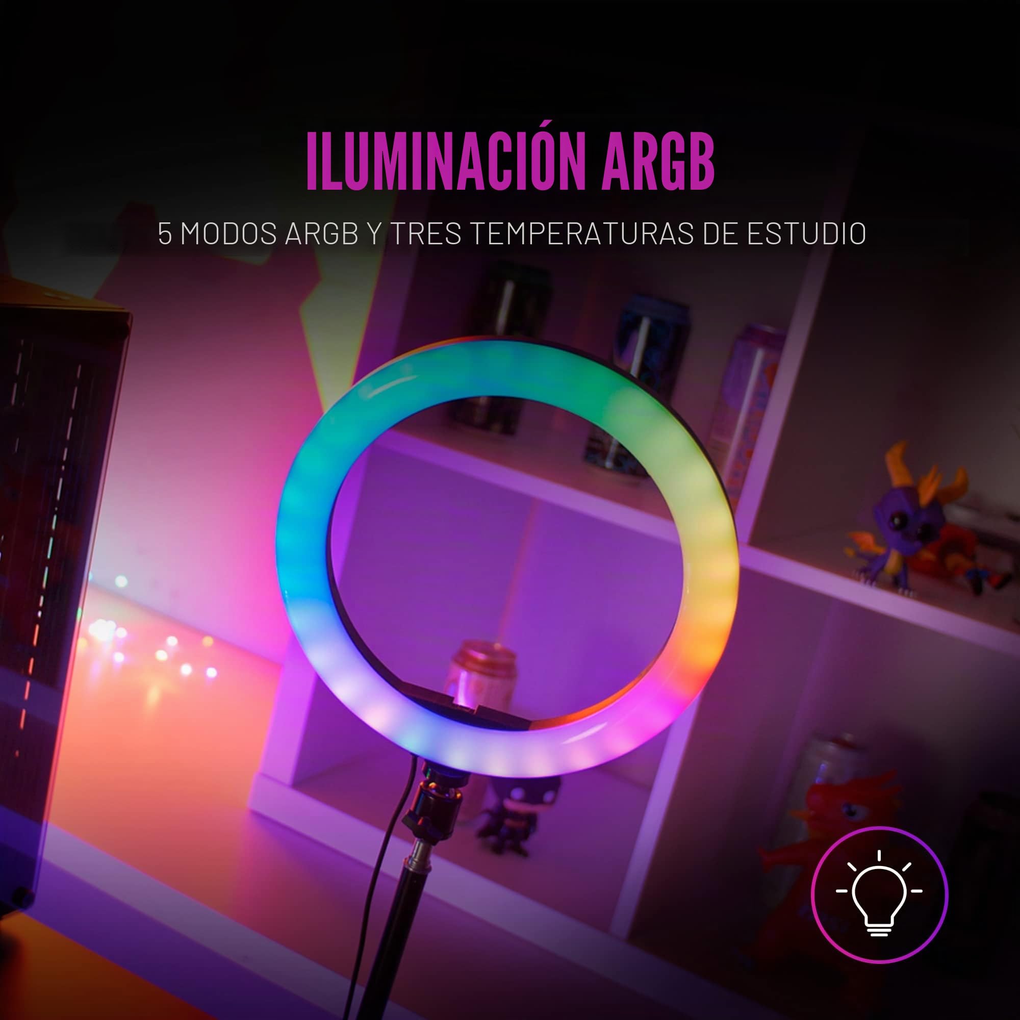 Mars Gaming Anillo DE ILUMINACION Profesional MARS GAMING ARGB con 35 Modos DE Estudio Y Ambiente Soporte Webcam O Smartphone