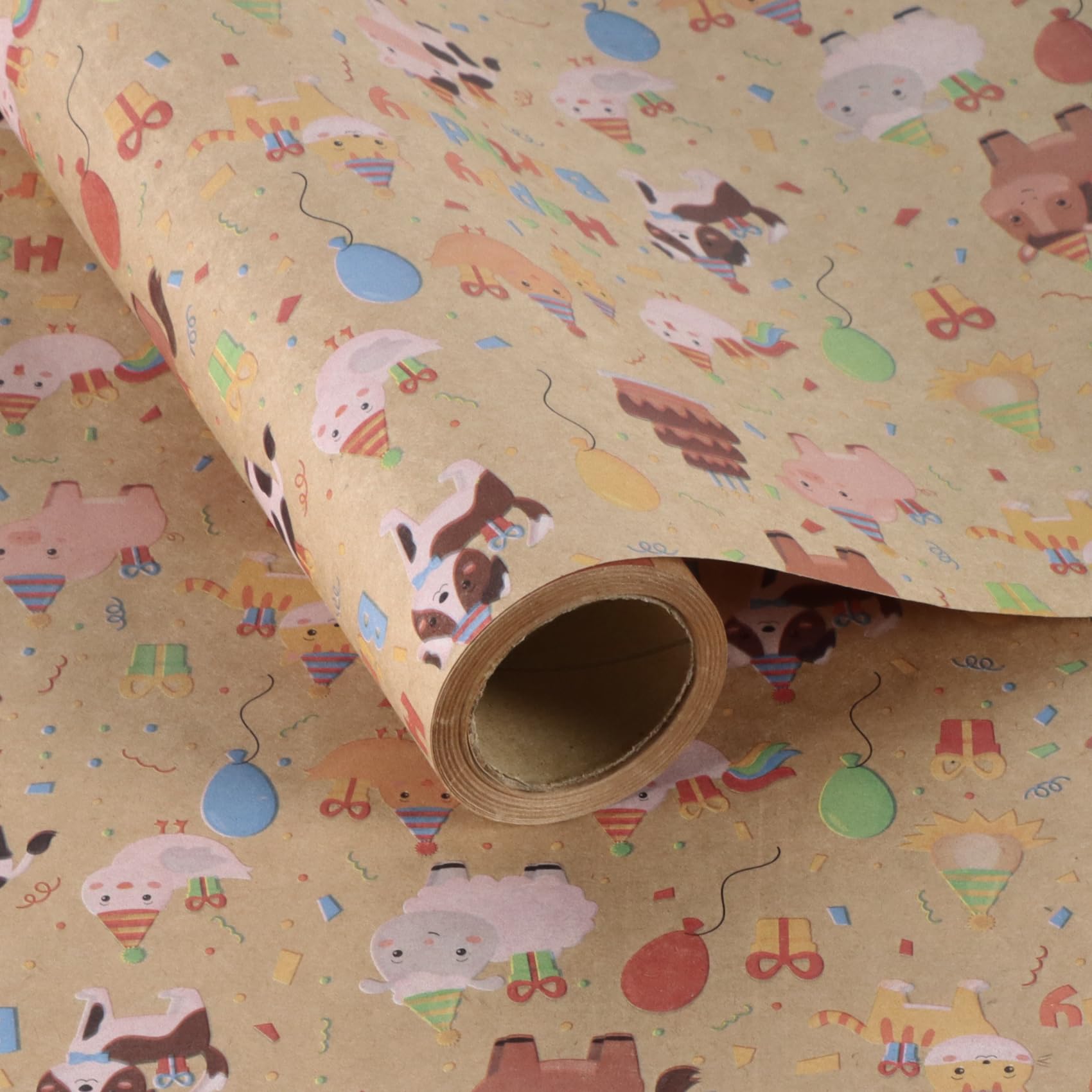Aimyoo Farm Animals Kids Kraft Birthday Wrapping Paper Roll, Baby Barn Animal Gift Wrap Paper 17 in x 10 ft