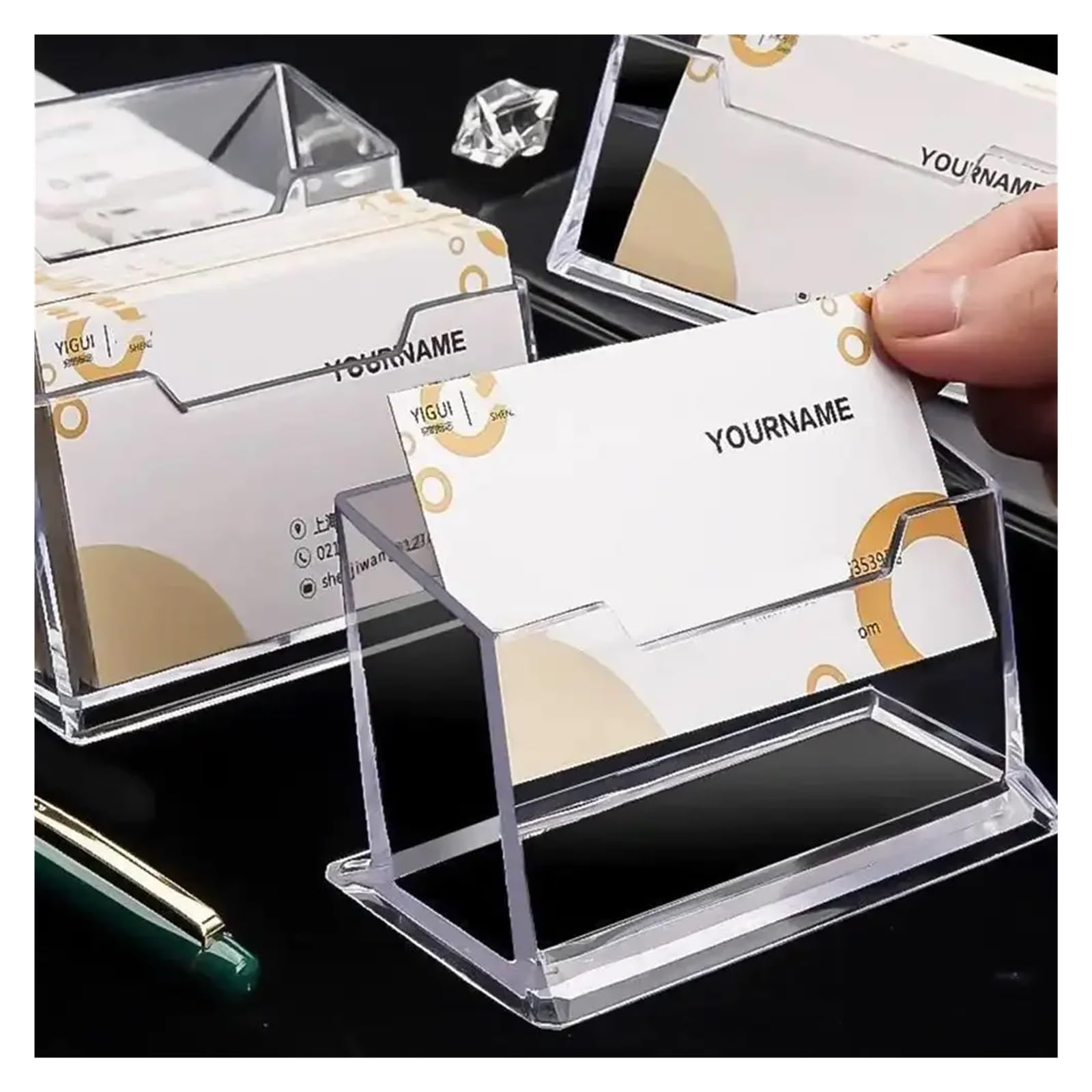 Lot de 16 supports de cartes de visite en acrylique transparent pour 70 cartes (double compartiment)