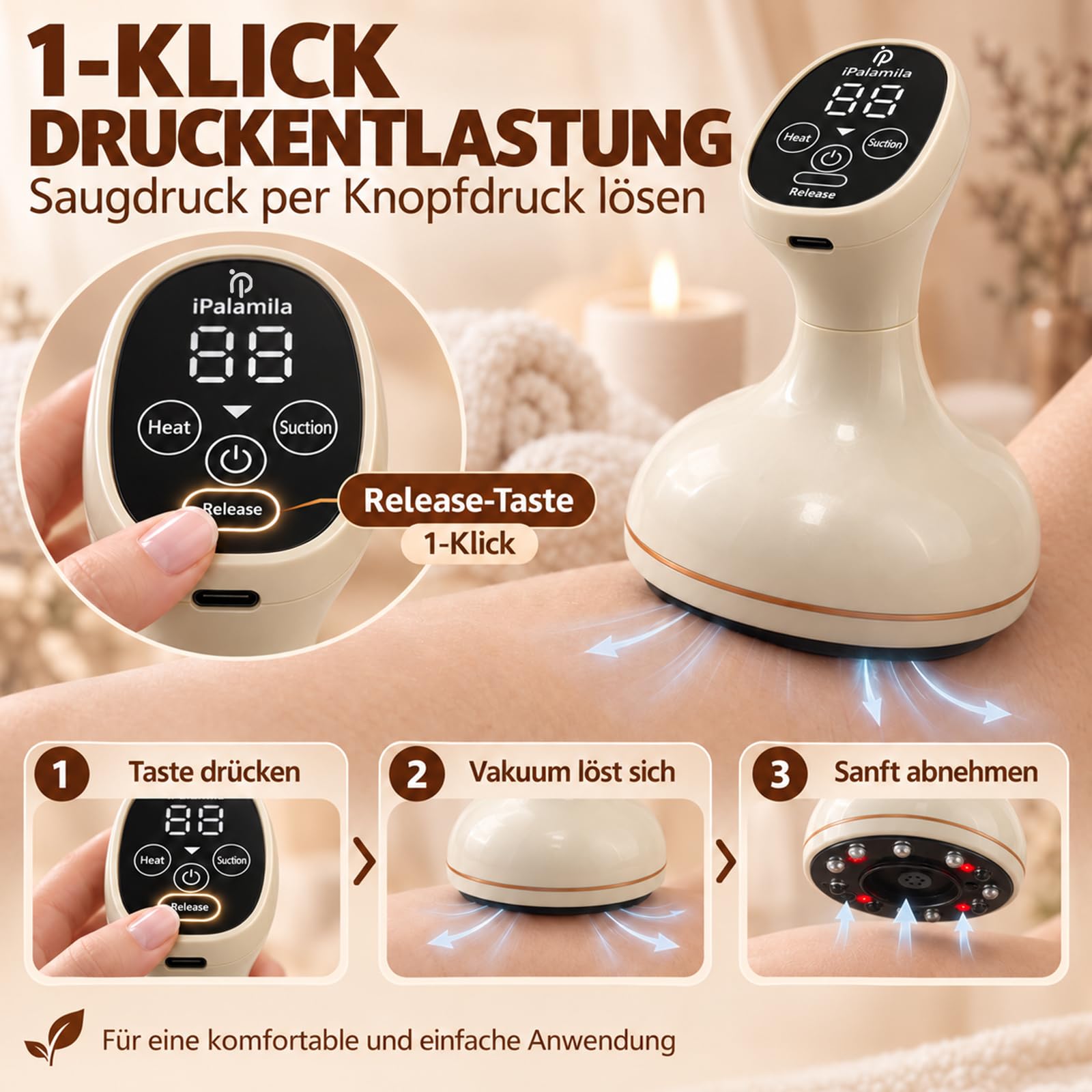 Celluviaa Gerät – Cellulite Massager & Massagegerät,5-in-1Massagegerät Mit Ein-Knopf-Entlastung,Cellulite Massagegerät zur Hautstraffung und Durchblutung, Anti-Cellulite-Massage am ganzen Körper