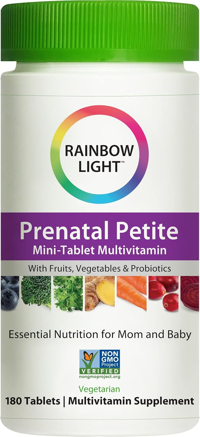 Rainbow Light Prenatal Petite Mini-Tab Multivitamin Plus Superfoods & Probiotics - Organic Daily Vitamin and Mineral Supplement for Mom & Baby, Folate, Iron, Gluten-Free, Vegetarian - 180 Mini-Tablets