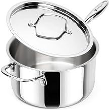 MICHELANGELO 4 Quart Stainless Steel Saucepan with Lid & Helper Handle