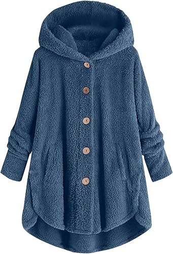 Abrigos de invierno para mujer, cárdigan con capucha, forro polar mullido, con botones, de manga larga, irregular, con capucha, chaquetas para