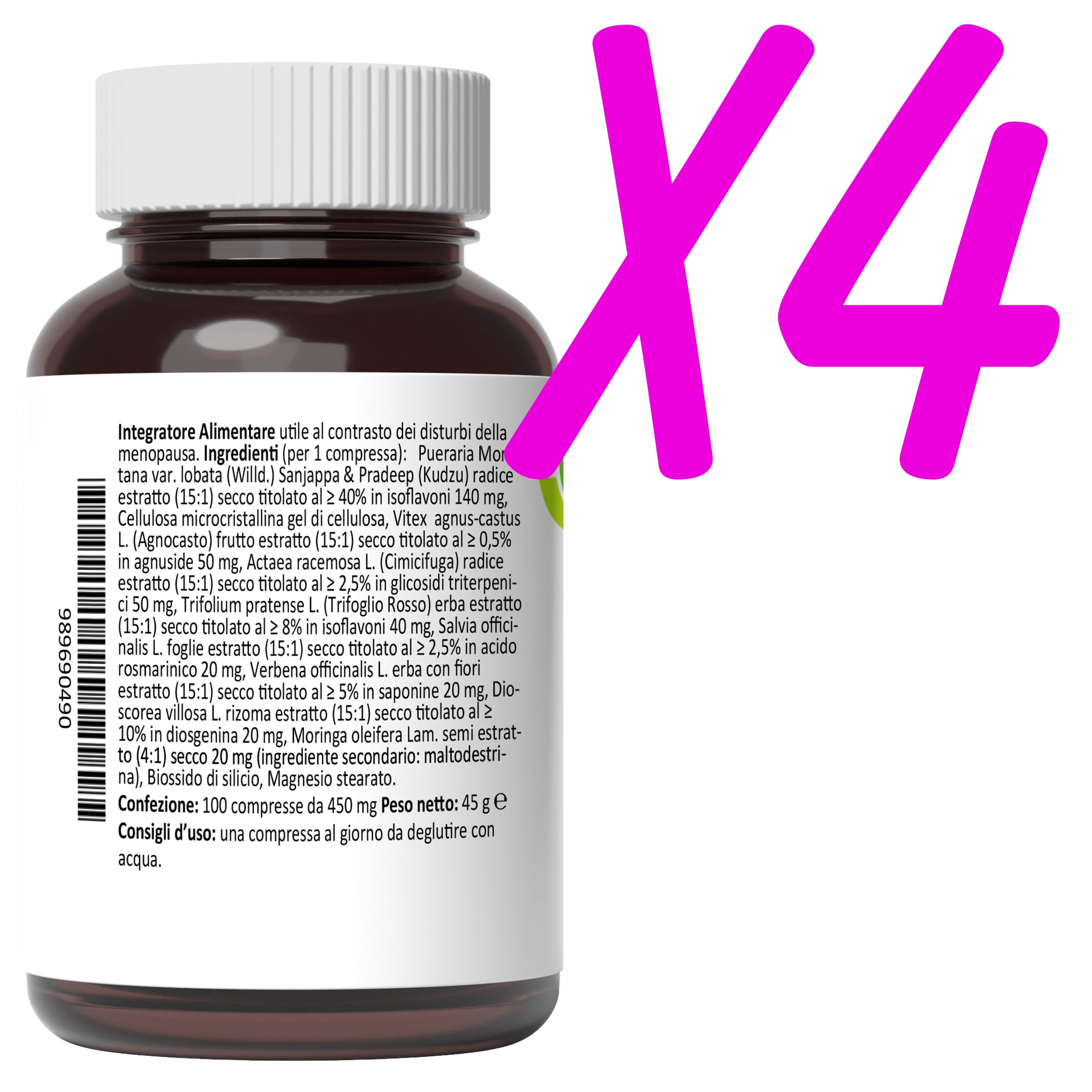 Rimedio Menopausa 400 Compresse - Trifoglio Rosso Agnocasto Cimicifuga Kudzu Moringa Dioscorea Verbena - Isoflavoni Naturali - Controllo della Sudorazione e del Peso, Relax Mentale