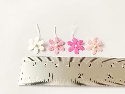 Miniatura 5 de PL - Juego de 50 adornos de flores diminutas con tallo de hilo, tamaño 0.5 pulgadas, rosa mixto1, flores de papel de morera, suministros de