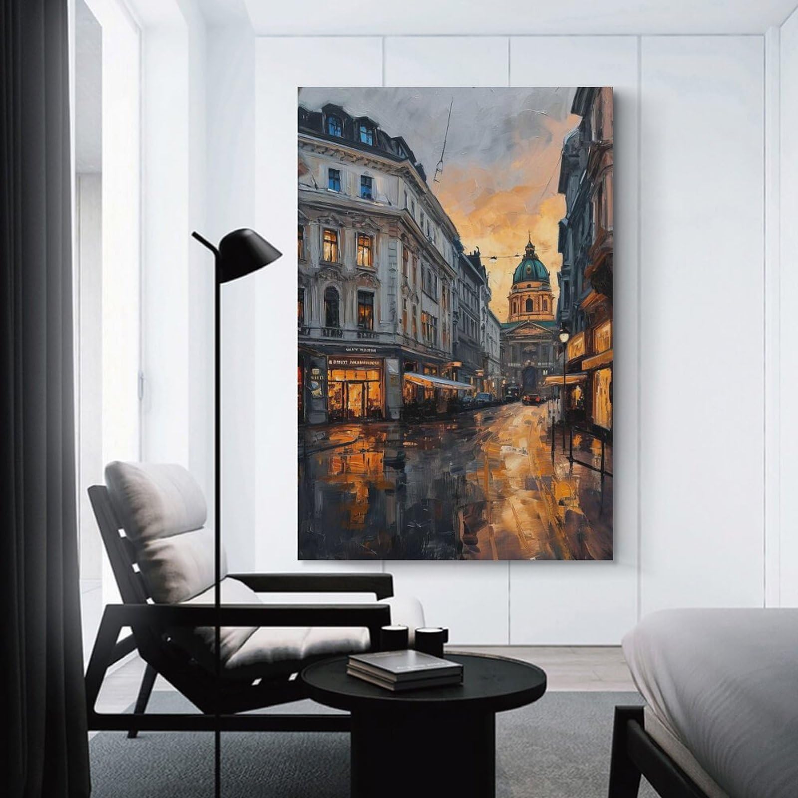 Junmoney Gran Via Nightlife Canvas Wall Art 20x30inch(50x75cm), for Work Areas, Reading Rooms Or Studios, A Smart Decor Choice for Study Walls