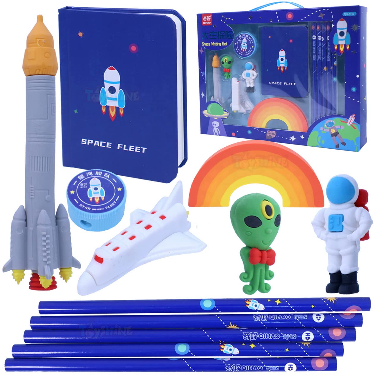 Toyshine Space Stationary Set - Erasers, Pencils, Sharpner, Diary - Birthday Party Return Gift Party Favor for Kids