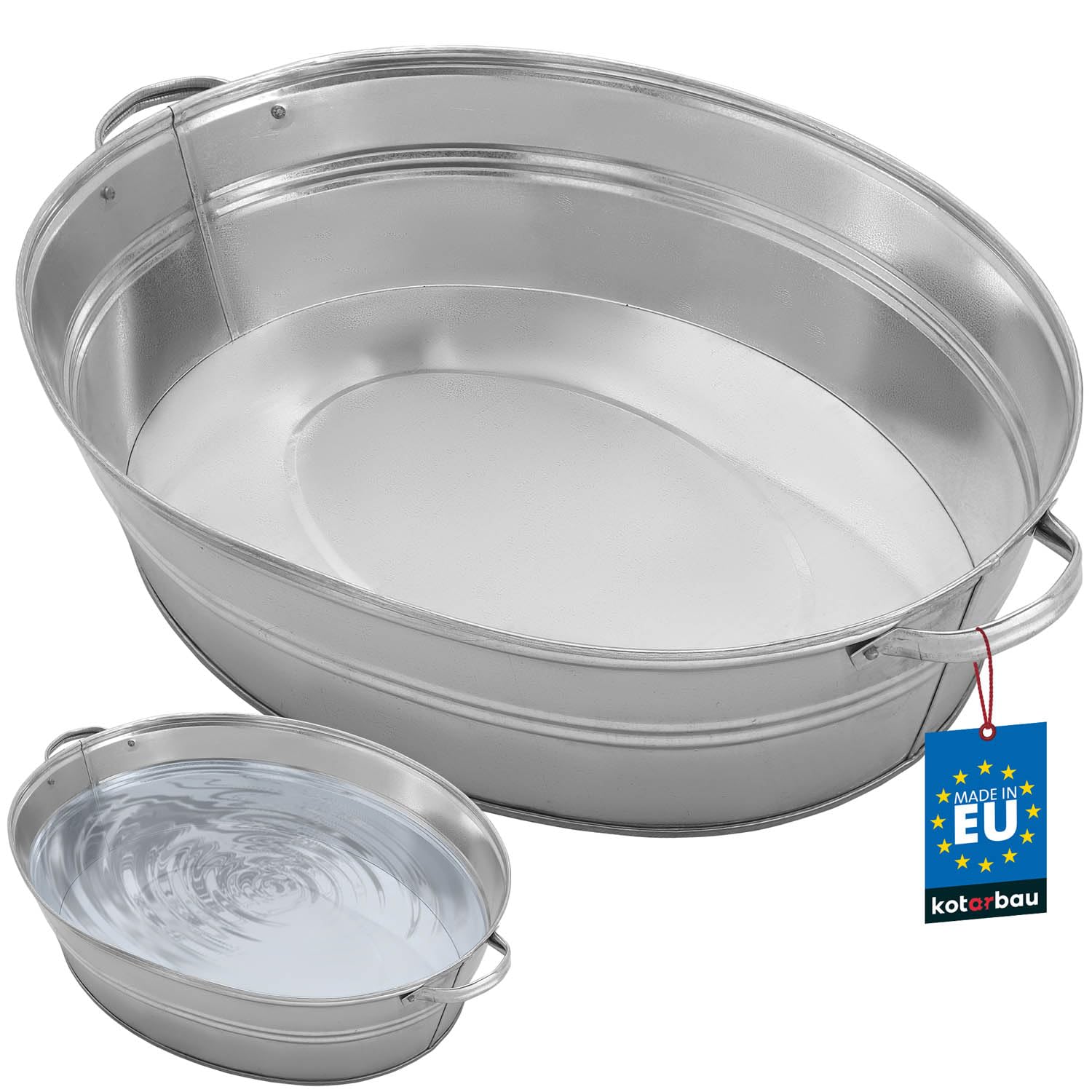KOTARBAU® Large Zinc Round Garden Tray - Galvanized Steel, Flower Pot, Drink Cooler and Champagne, silver, 27 L