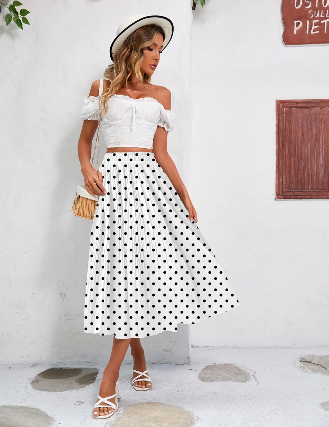 Zeagoo Women's Midi Skirts High Waisted Pleated A-Line Swing Skirts Summer Floral Long Skirts with Pockets