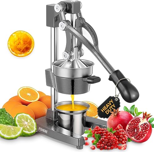 FOHERE Exprimidor de Jugo de Naranja, Exprimidor de Limón de Hierro Fundido, Exprimidor de Cítricos Comercial de Mano para Naranja, Limón, Granada,