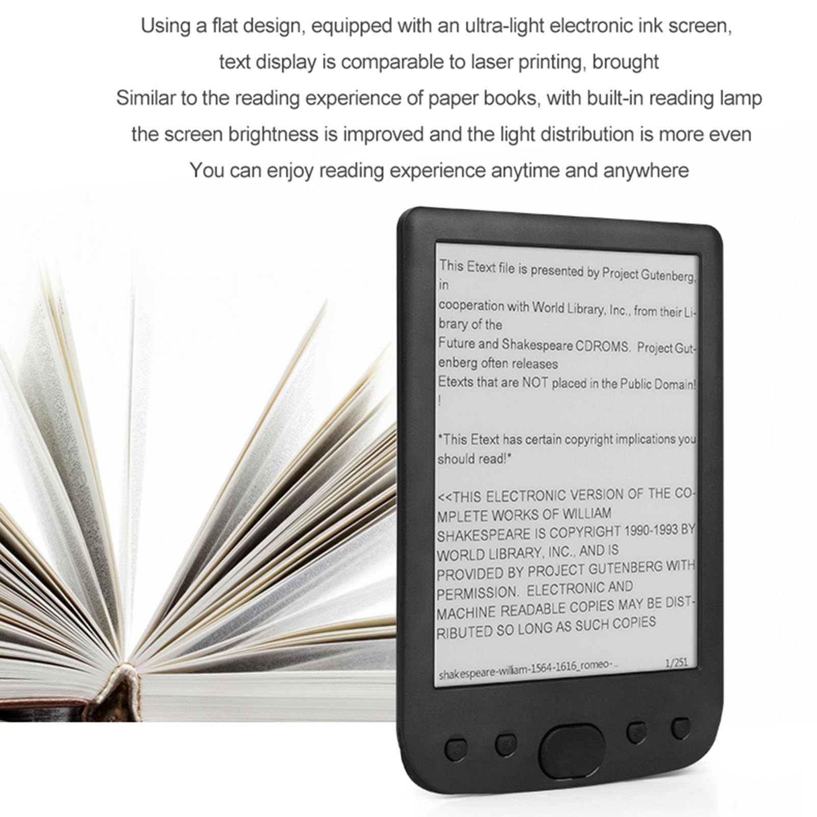 Bewinner 6-Zoll-E-Book-Reader, Touchscreen-Tintendisplay, 8 GB Speicher, 2500-mAh-, Leichter E-Reader mit Papierähnlichem Erlebnis – Tragbarer Digitaler für PDF, EPUB, MOBI