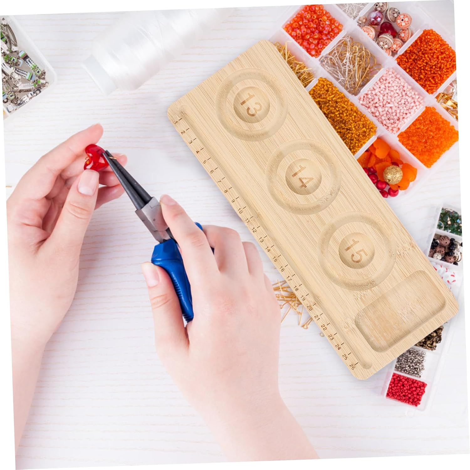 DOITOOL Bead Board Tray for Jewelry Making Wooden Beading Mat Multiple Compartments for Organized Bracelet and Necklace Design Portable and Lightweight Craft Tool for Jewelry Projects