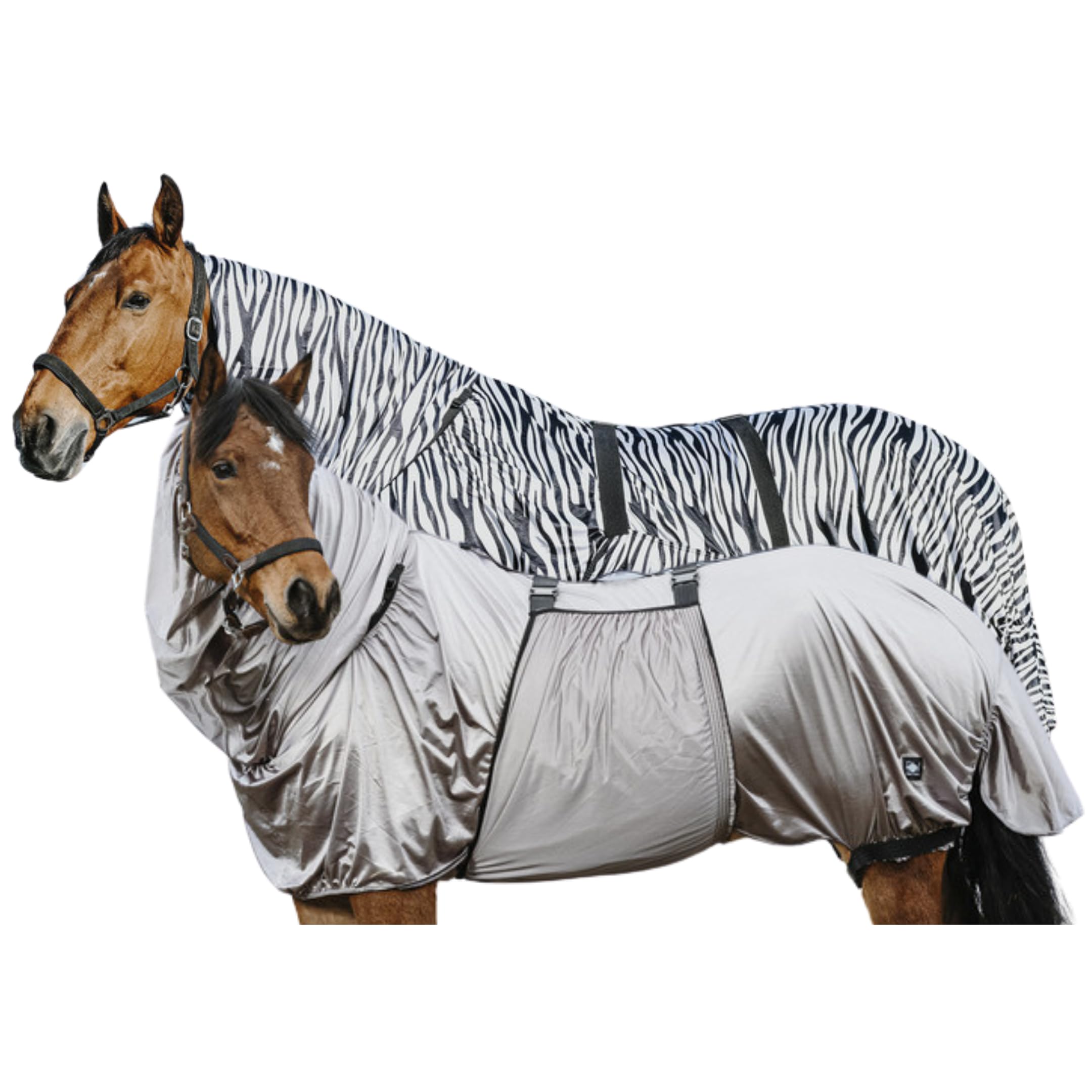 Riding World - Ekzemerdecke | Fliegendecke mit abschwitzender Wirkung | Pferdedecke mit Bauchlatz & verstellbaren Riemen & Bändern | Abschwitzdecke Pferd & Pony | Stalldecke in Grau | 145 cm