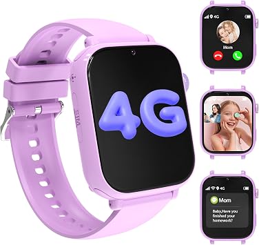 Kids smart Watches for Girls Boys 4g GPS Call Text-Smart Watch for Kids Game Camera Pedometer Alarm Clock Calculator-Kid Watches for Girls Boys 4-12 Age Gifts Purple