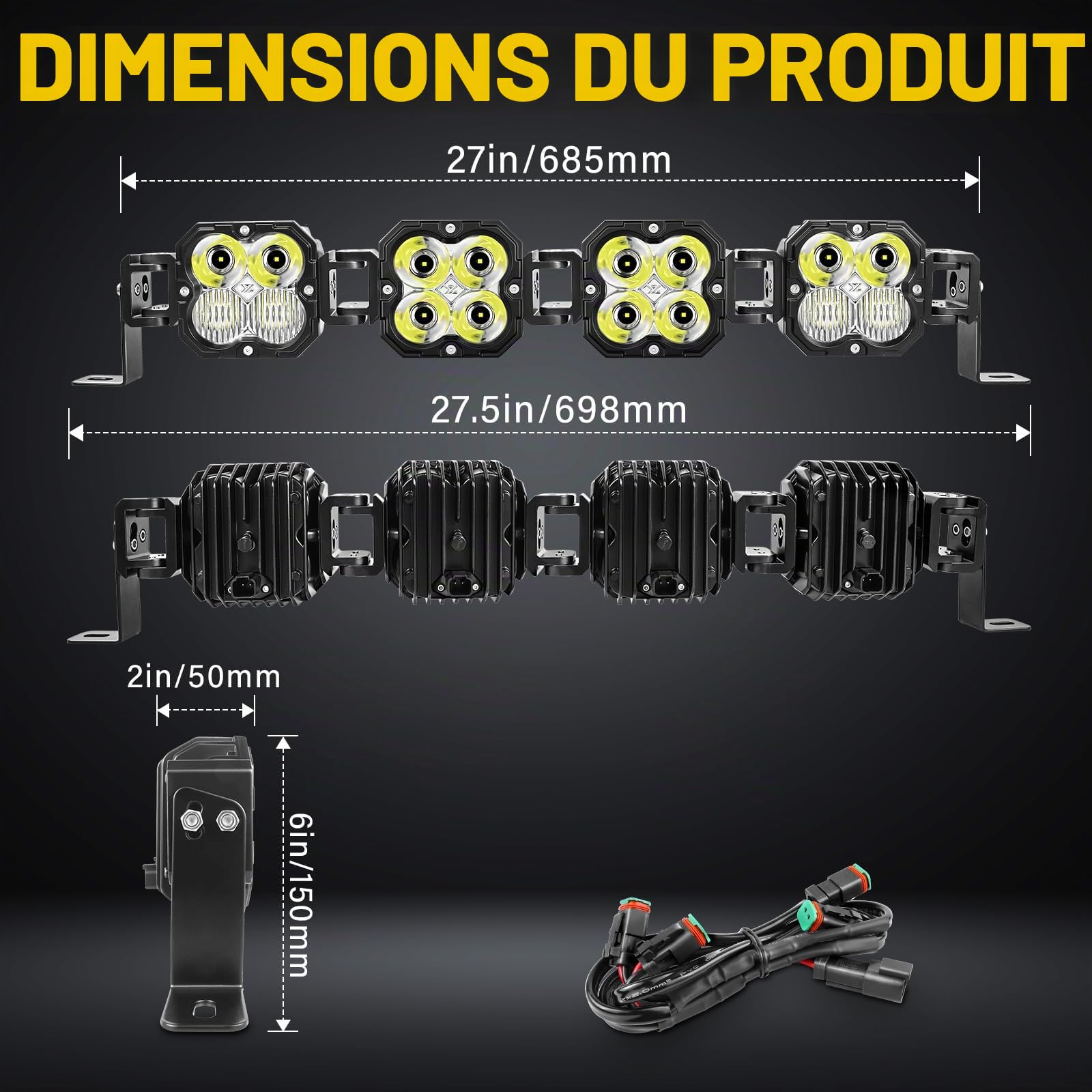 Willpower Rampe LED 71cm 120W Barre LED 12V 24V pour 4x4 Voiture Quad