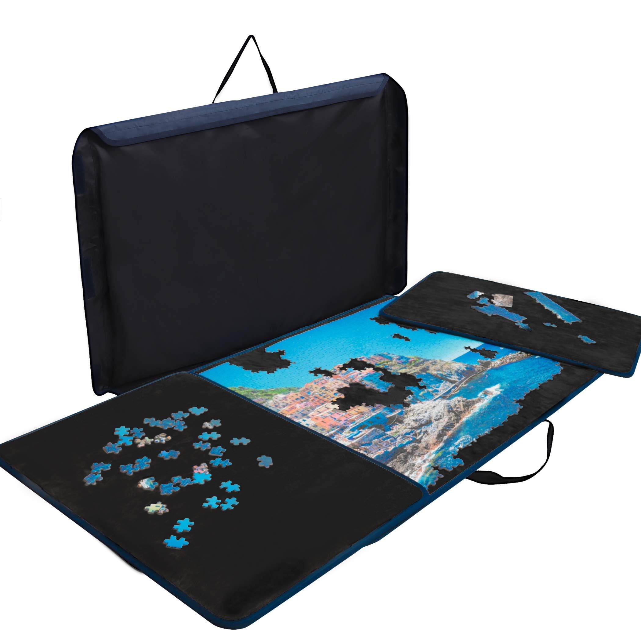 Becko US Puzzlebrett Tragbares Puzzle Case für bis zu 1000 Teile, Schwarz, Synthetikfaser, Jigsaw, Seriös, Unisex, Ab 12 Jahren, 1 Stück, 31.5 × 54.6 cm