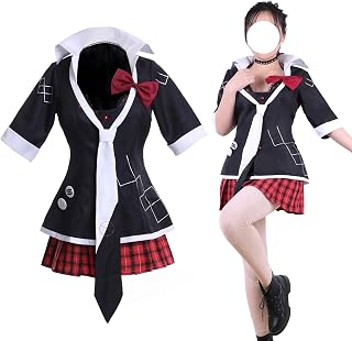 [NIUKACOS] レディース ギャル風制服セット 半袖ブラックトップス 赤チェックプリーツスカート 白ネクタイ レッドリボン付き 大人用 ハロウィン 仮装 文化祭 撮影会 イベント用 XXL