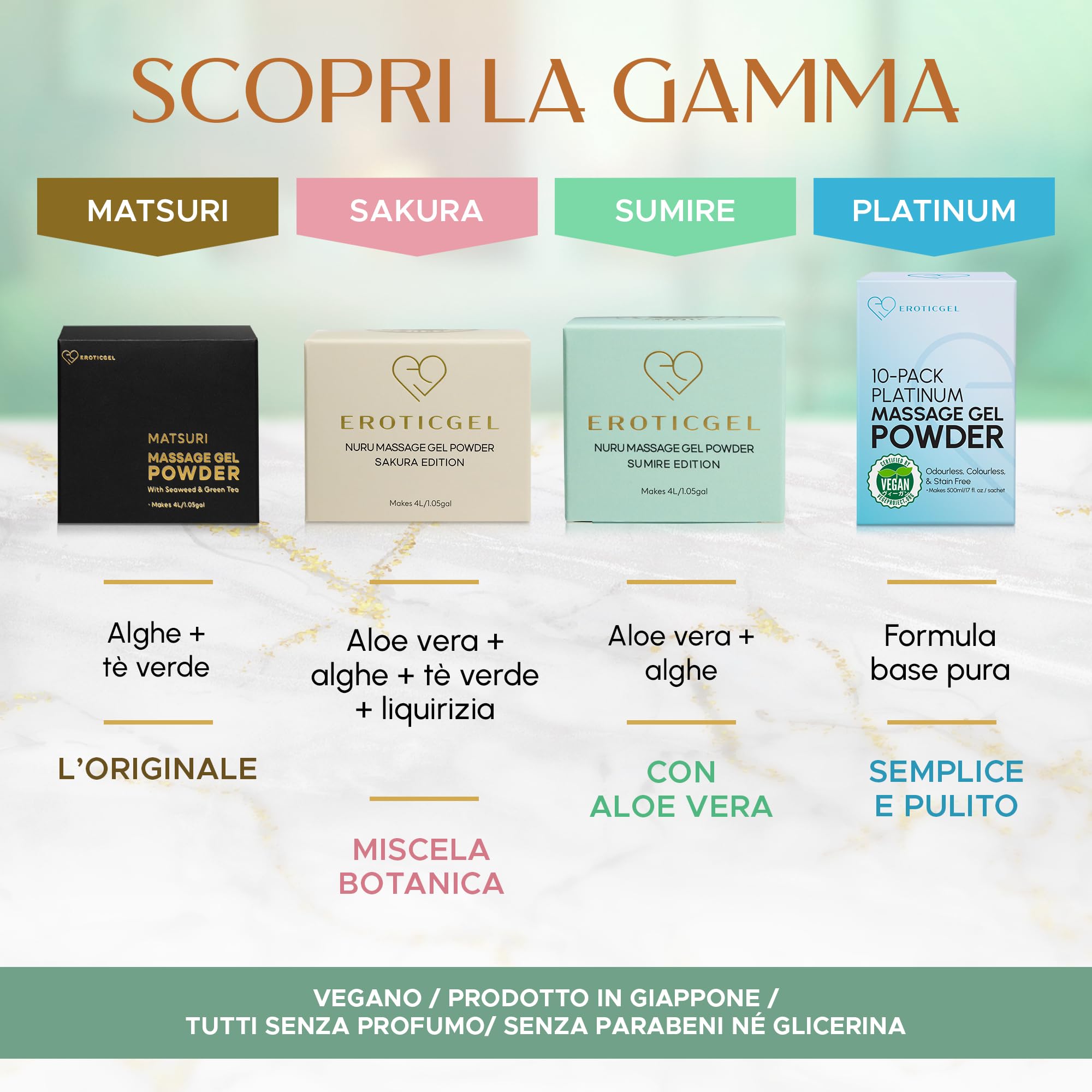 Polvere Gel da Massaggio Nuru Edizione Sumire 500g, Alga Nori e Aloe Vera, Uso Professionale, Stile Giapponese, Vegano, Senza Profumo, Base Acqua, Resa fino a 50 Litri