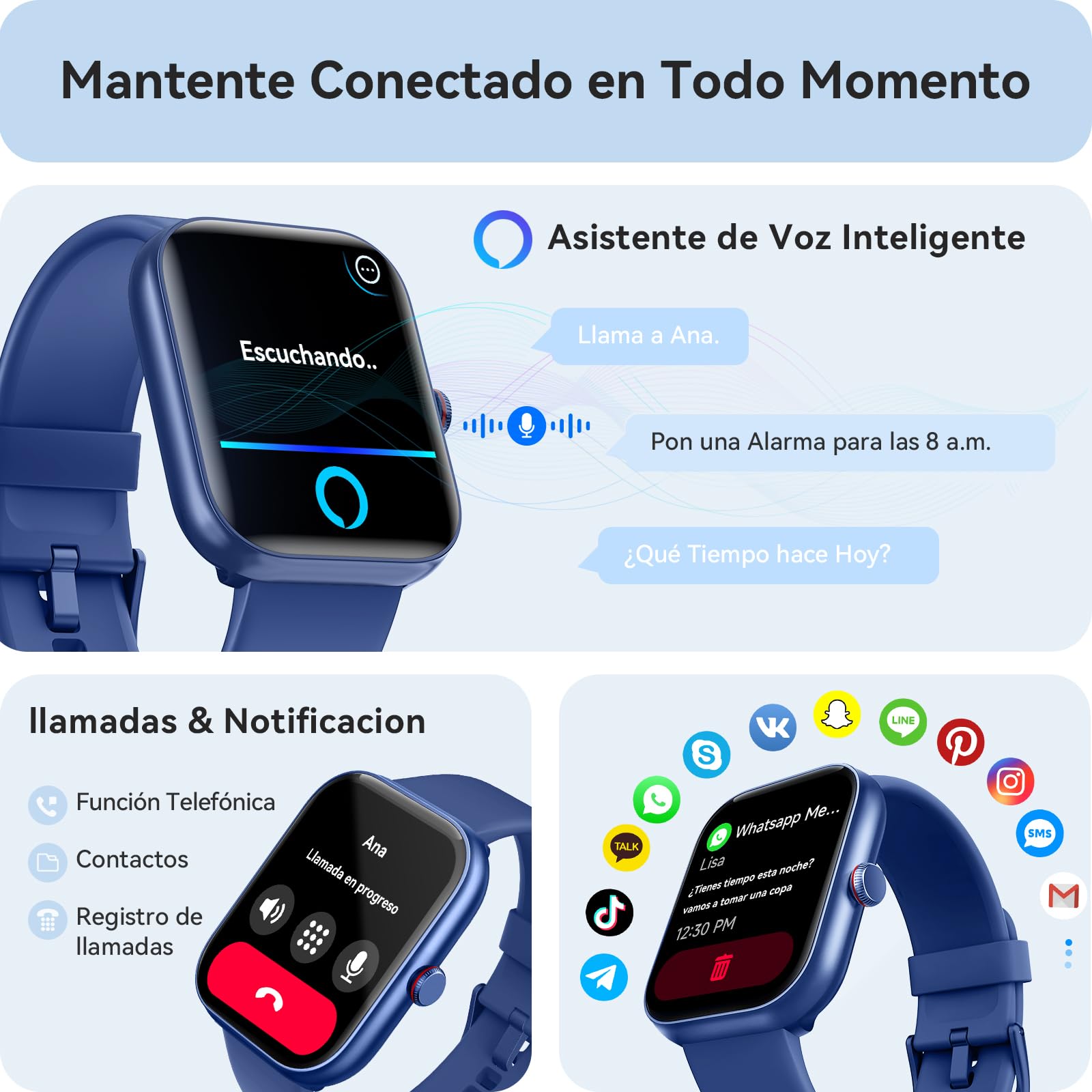Reloj inteligente para Hombre, Smartwatch de Llamada Bluetooth y Alexa con Monitoreo de Sueño, Pulsómetro SpO2 y 110 Modos Deportivos, IP68 Impermeable, Reloj Deportivo para Android e iOS