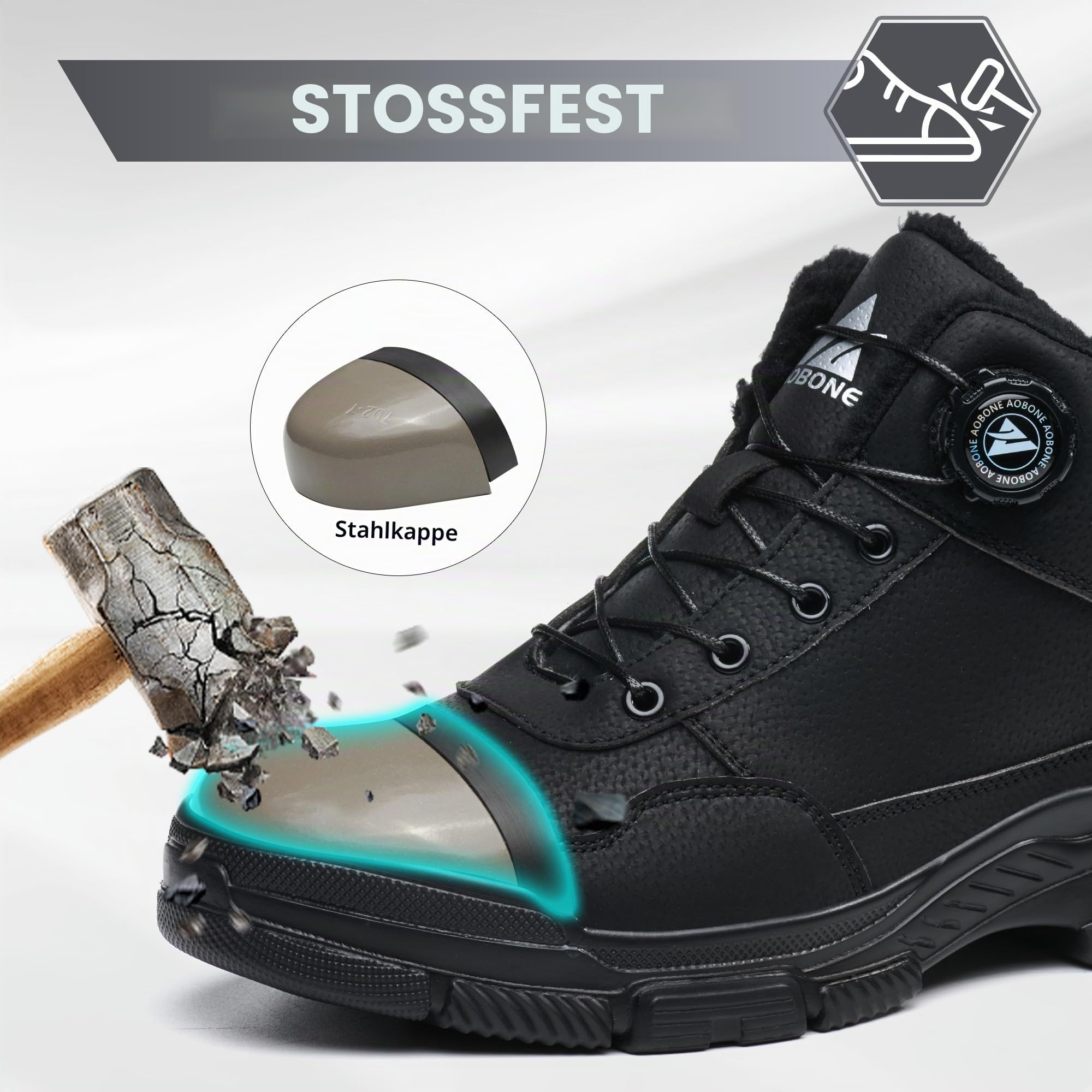 Winter Sicherheitsschuhe Herren Damen Arbeitsschuhe Wasserdicht Sicherheitsstiefel Leicht rutschfeste Stahlkappenschuhe Warm Gefüttert Arbeitsstiefel mit Drehknopf