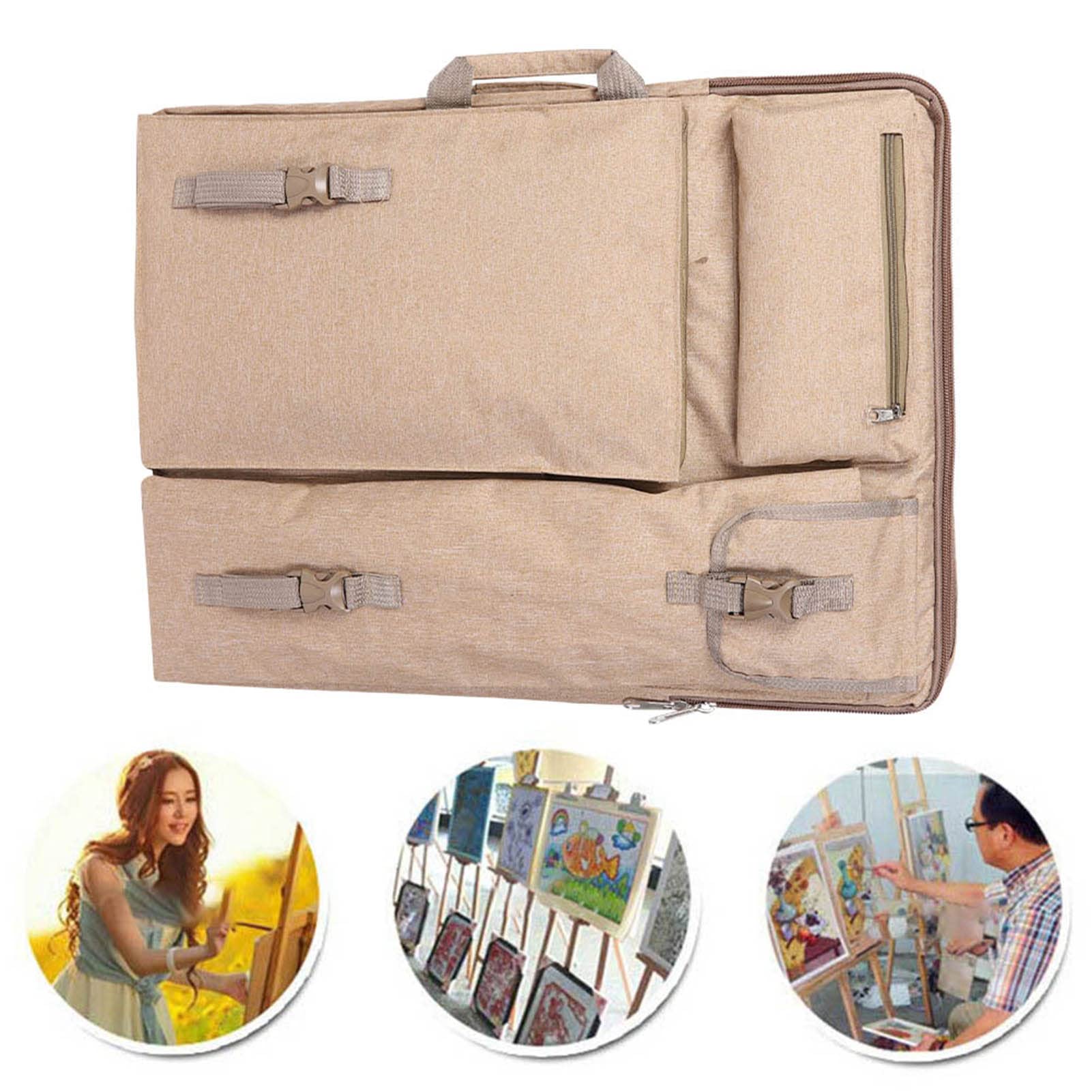 Tablero de dibujo impermeable multifunción grande 4K, bolso de transporte, bolso de arte con correa para el hombro y hebilla para viajes al aire libre, dibujo de la vida(caqui)