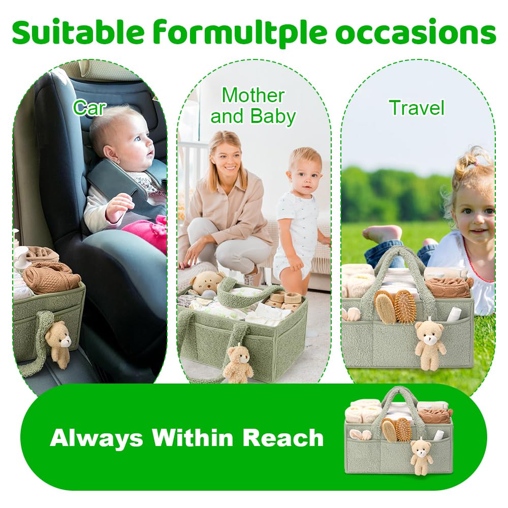 Borsa Porta Pannolini Organizer, Organizer Per Pannolini Per Bambini con Scomparti e Maniglie, Portatile Organizers Fasciatoio per Neonati, Baby Diaper Caddy (Verde)