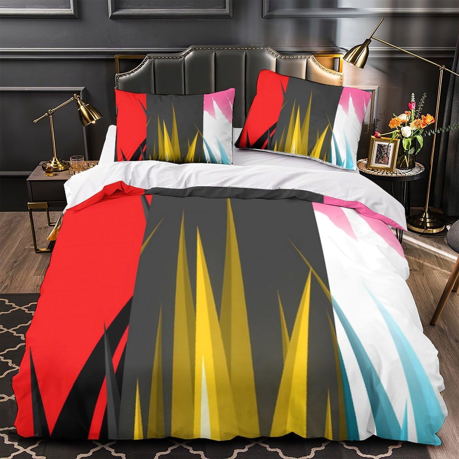 Housse de couette flammes 3D microfibre lit king avec 2 taies d'oreiller