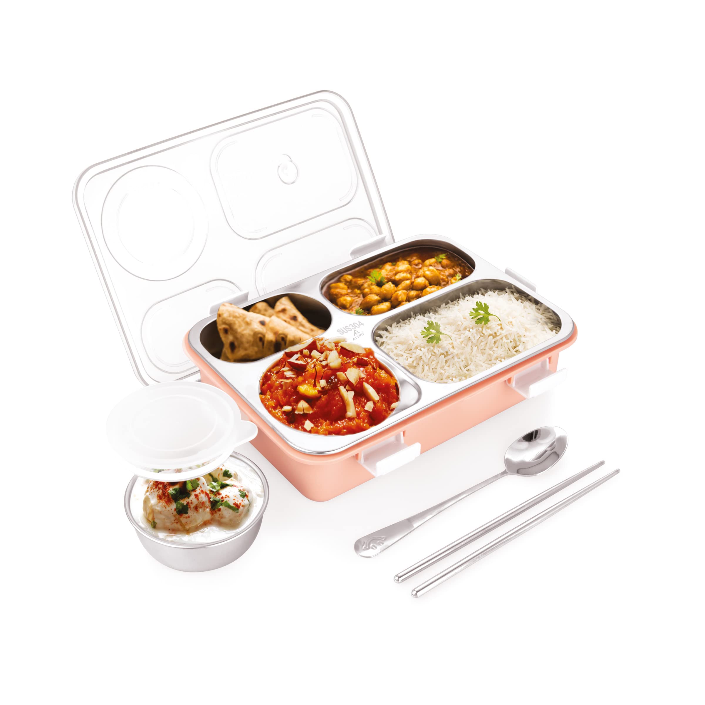 ATTRO Bento Lunch Box - Stainless Steel, 4 Compartments -9