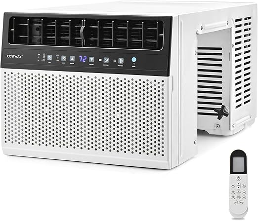 COSTWAY 12000 BTU Window Air Conditioner, Over the Sill AC with Energy Saver Modes, Handy Remote, Touchable LED Control Panel, up to 400 Sq.Ft. Window AC Unit, Ultra Quiet Operation