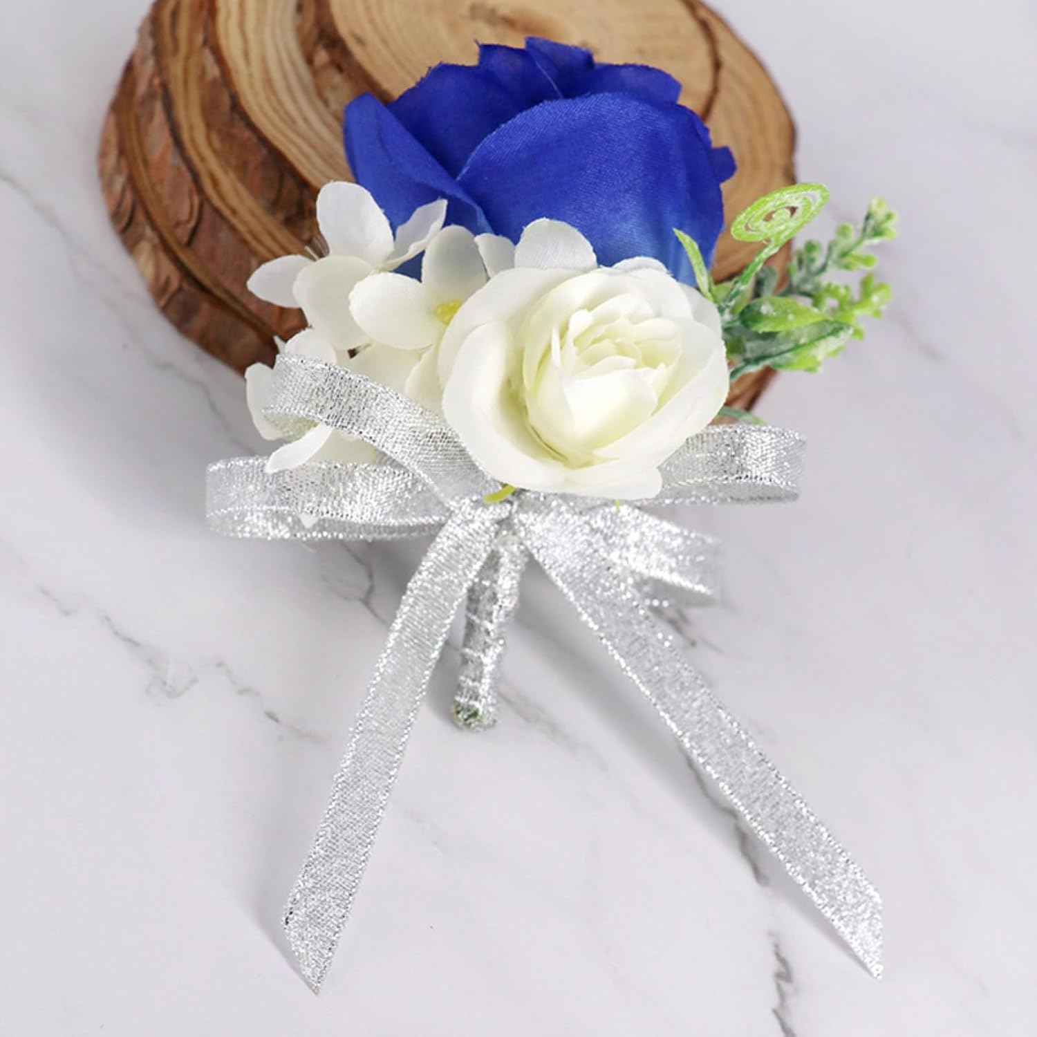 Sapphire Blue Rose Boutonniere for Men, Groom Boutonniere Artificial Flowers,Men Wedding Boutonnieres with Pins for Prom Party Homecoming (10pcs)