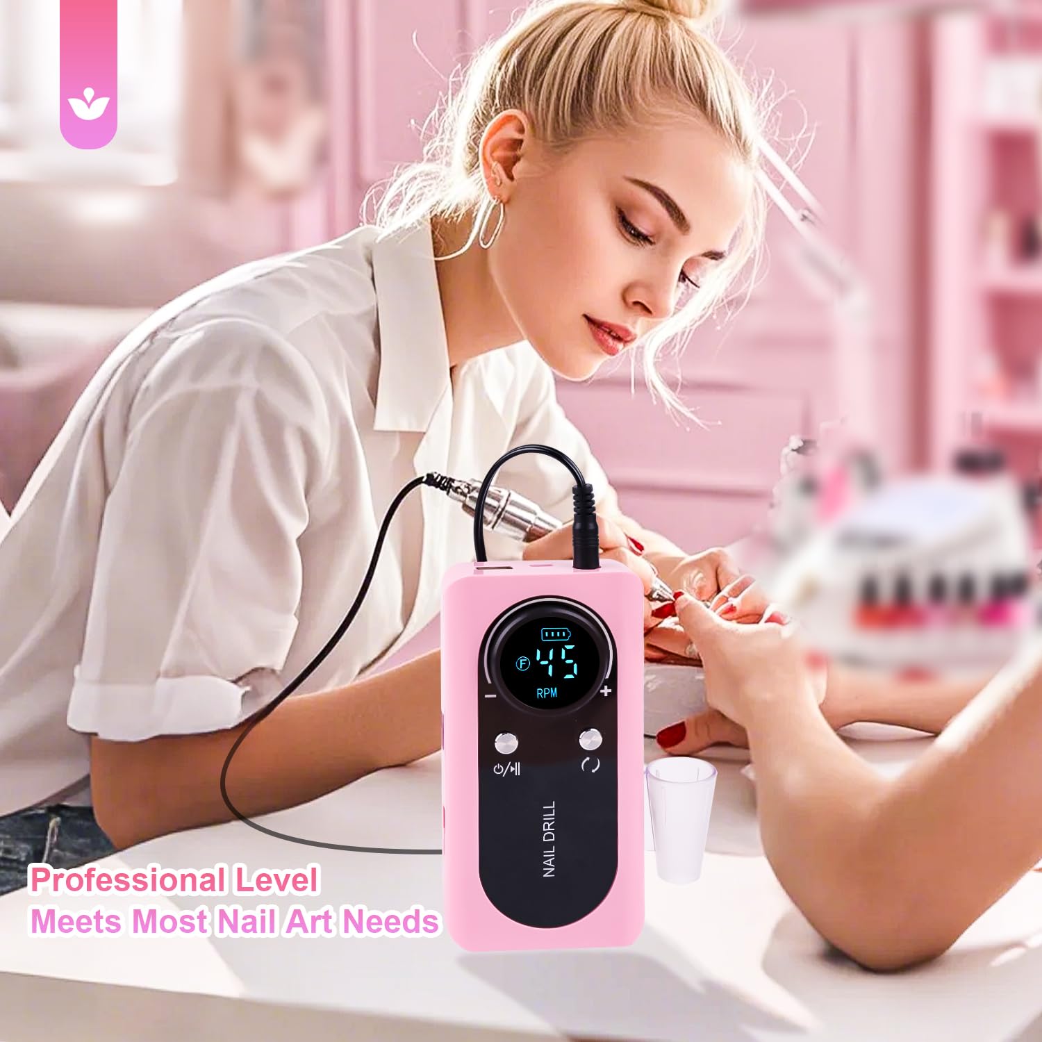 45,000RPM Fräser für Gelnägel, Elektrische Nagelfeile mit Lcd-Display, mit Maniküre Pediküre Zubehör Set für den Heimgebrauch und Nagelstudios Golden