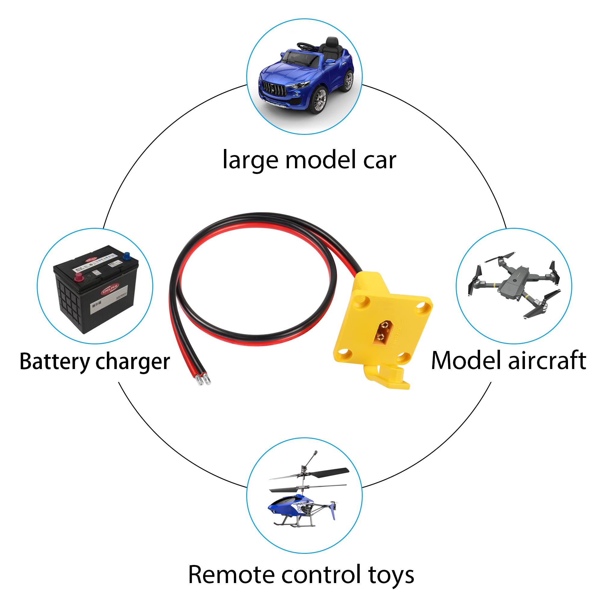 XT60 Adapter z panelem, kabel XT60, kabel ładujący XT60, złącze XT60 na kabel odkryty, kabel zasilający do paneli słonecznych, e-bike, Fatshark Skyzone FPV Monitor, zasilanie (60CM)