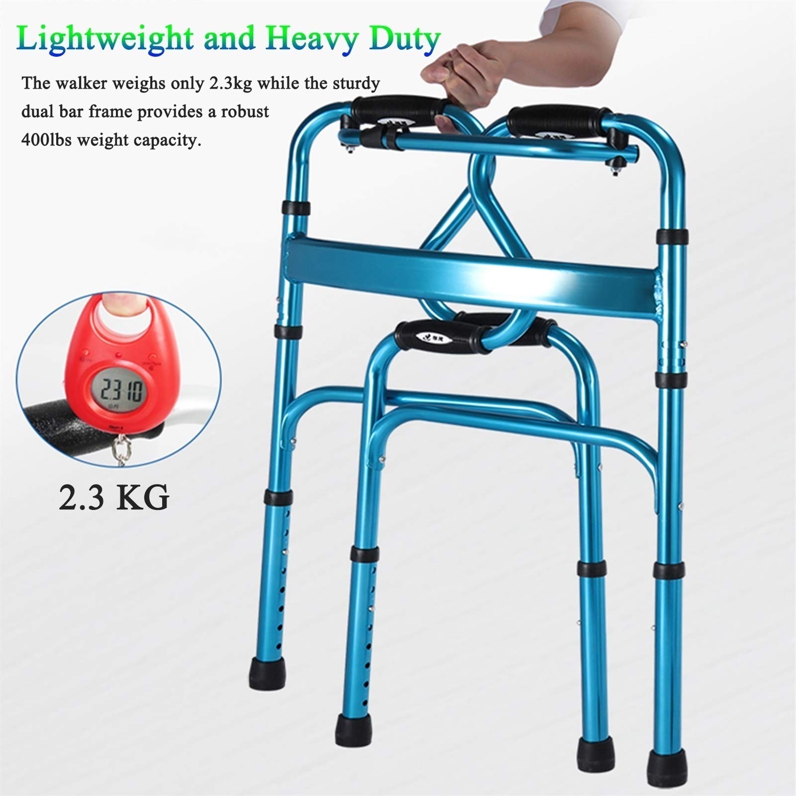 Andador médico plegable con ruedas for personas mayores y ancianos, adultos, ayuda for caminar ligera azul con ruedas
