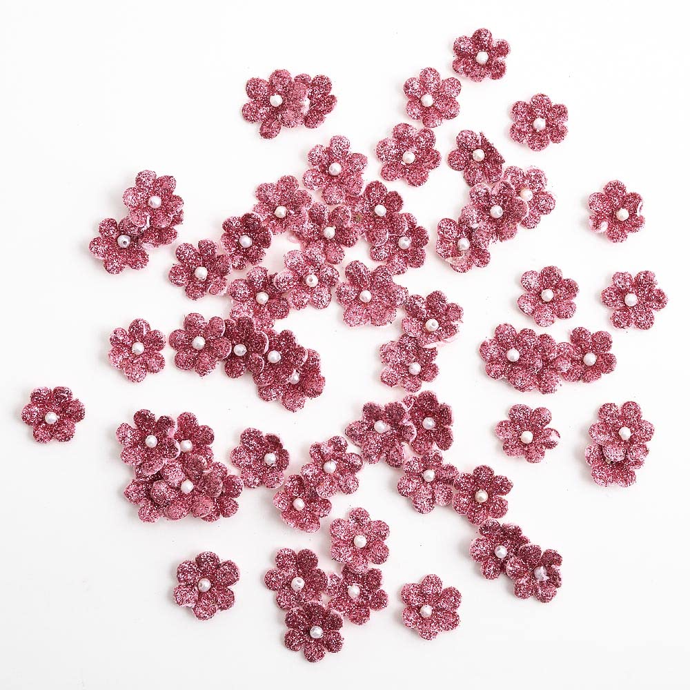 1cm Mini Glitter Paper Craft Flowers - Vintage Pink (Pack of 60) - Image 2