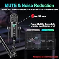 Vista 4 de Mercase - Micrófono de condensador USB para PC, Mac, teléfonos, PS4/PS5 – Micrófono de estudio Plug & Play con botón de silencio y reducción