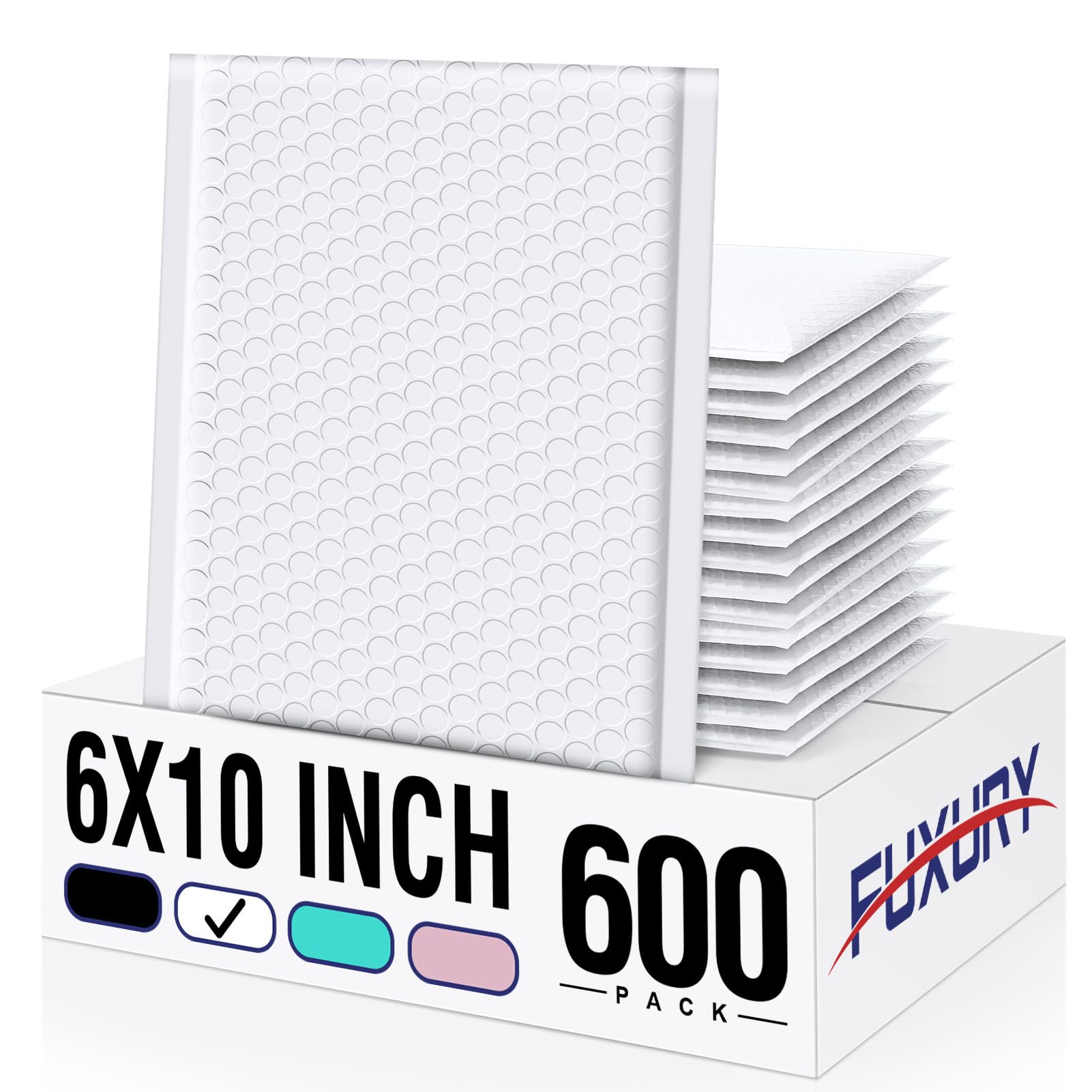Fuxury Bubble Mailers Bulk 6x10“ 600 Pack White Padded Envelopes