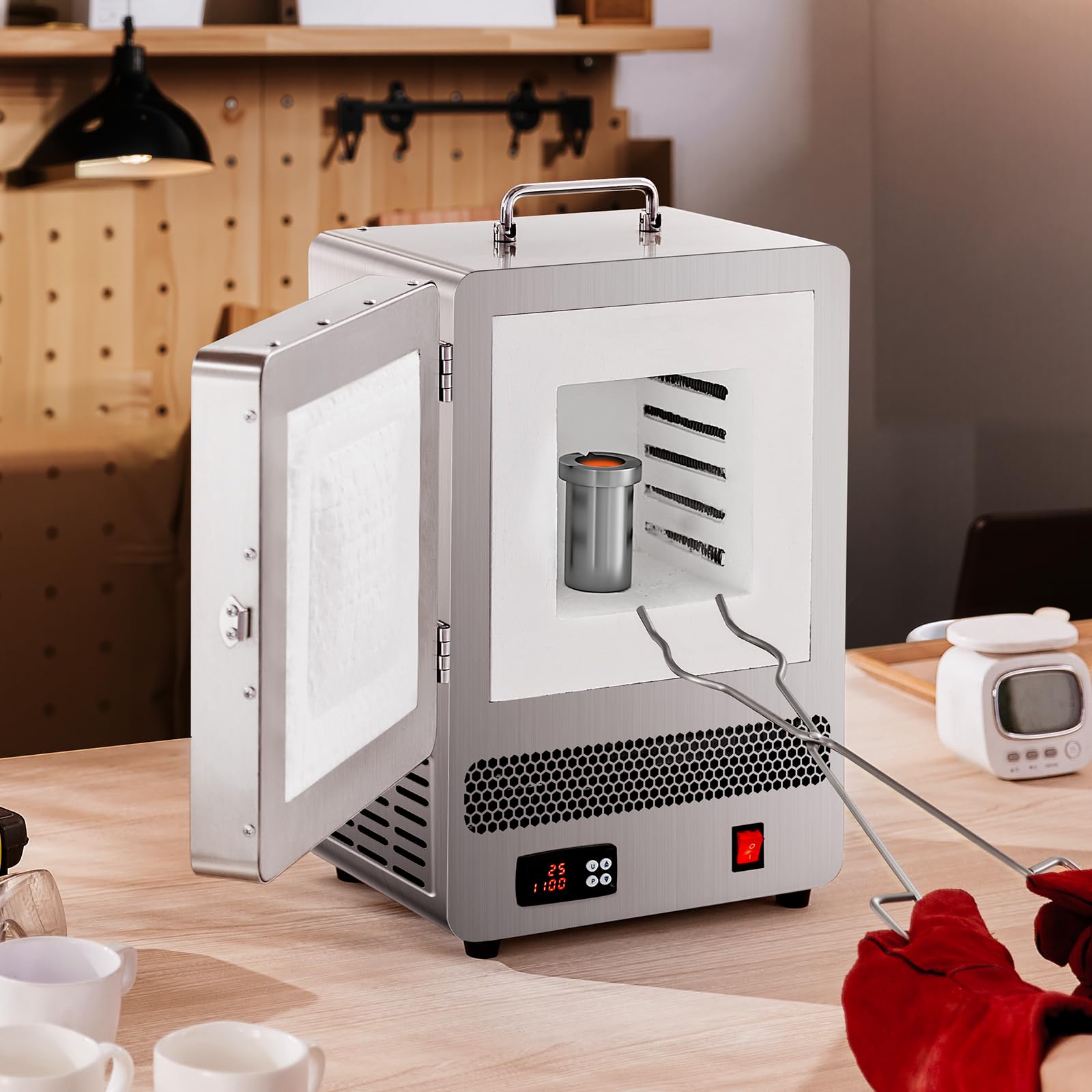 VEVOR Forno Fusione da Tavolo Elettrico da 1500 W, Temperatura Massima 1200 ℃, Acciaio Inox, Forno per Fusione dell'Oro, per Fusione della Cera, Argilla Fai da Te, Tempra dei Metalli