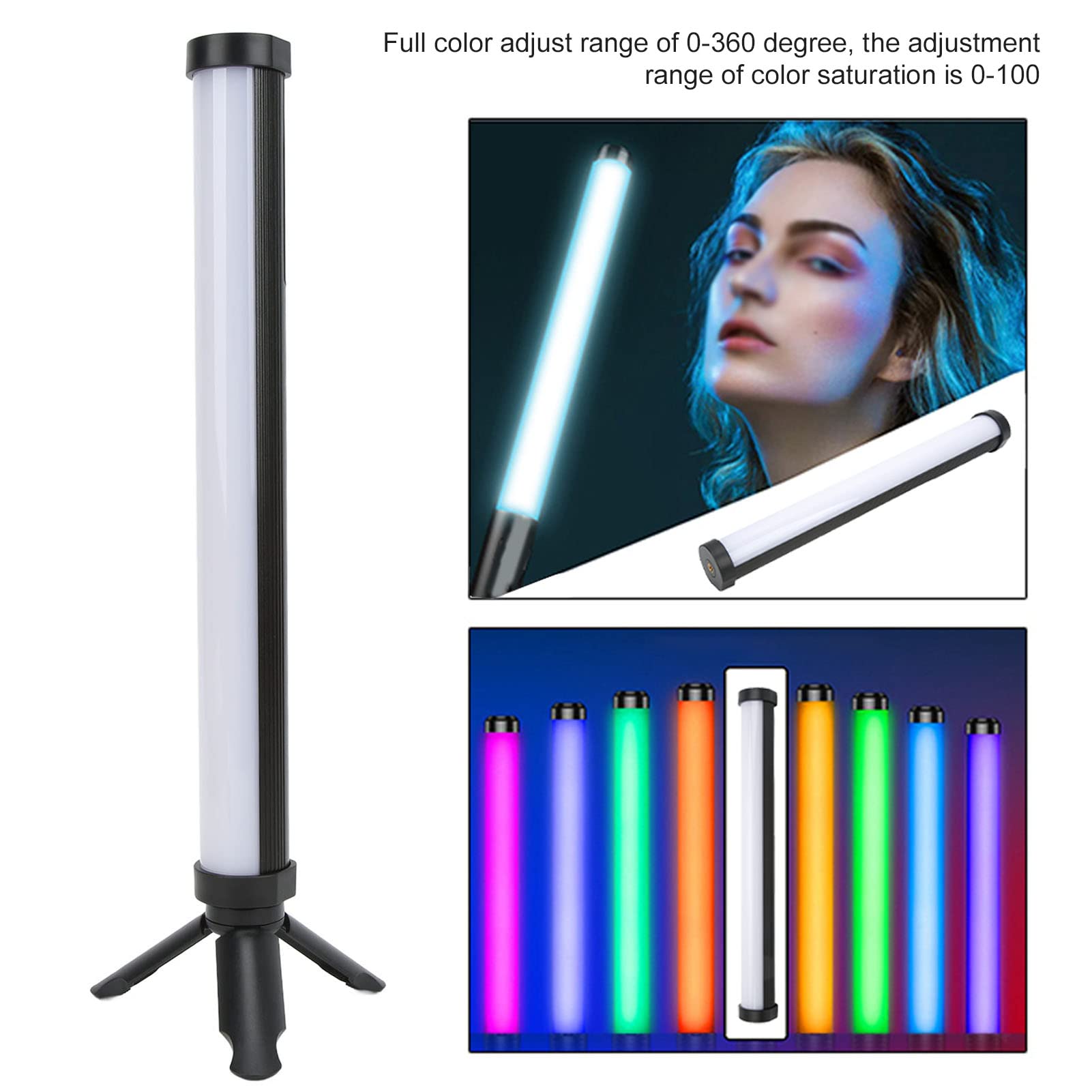 Tubo LED RGB Bacchetta Luminosa Portatile Regolabile per Fotografie e Riprese Video con Batteria Incorporata Ad Alta luminosità da 10 W