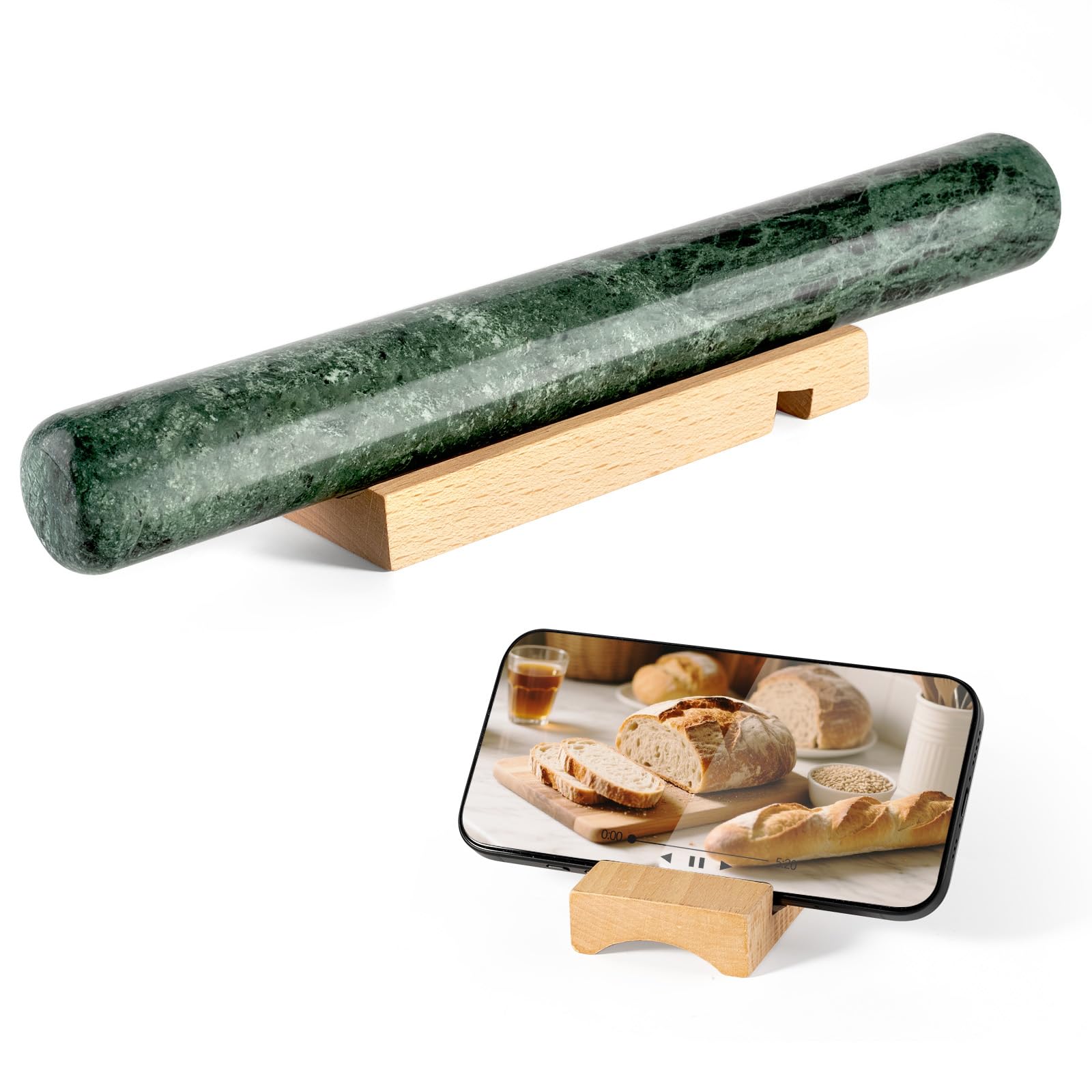 Natural Marble Rolling Pin for Baking, 12inch French Heavy Dough Roller