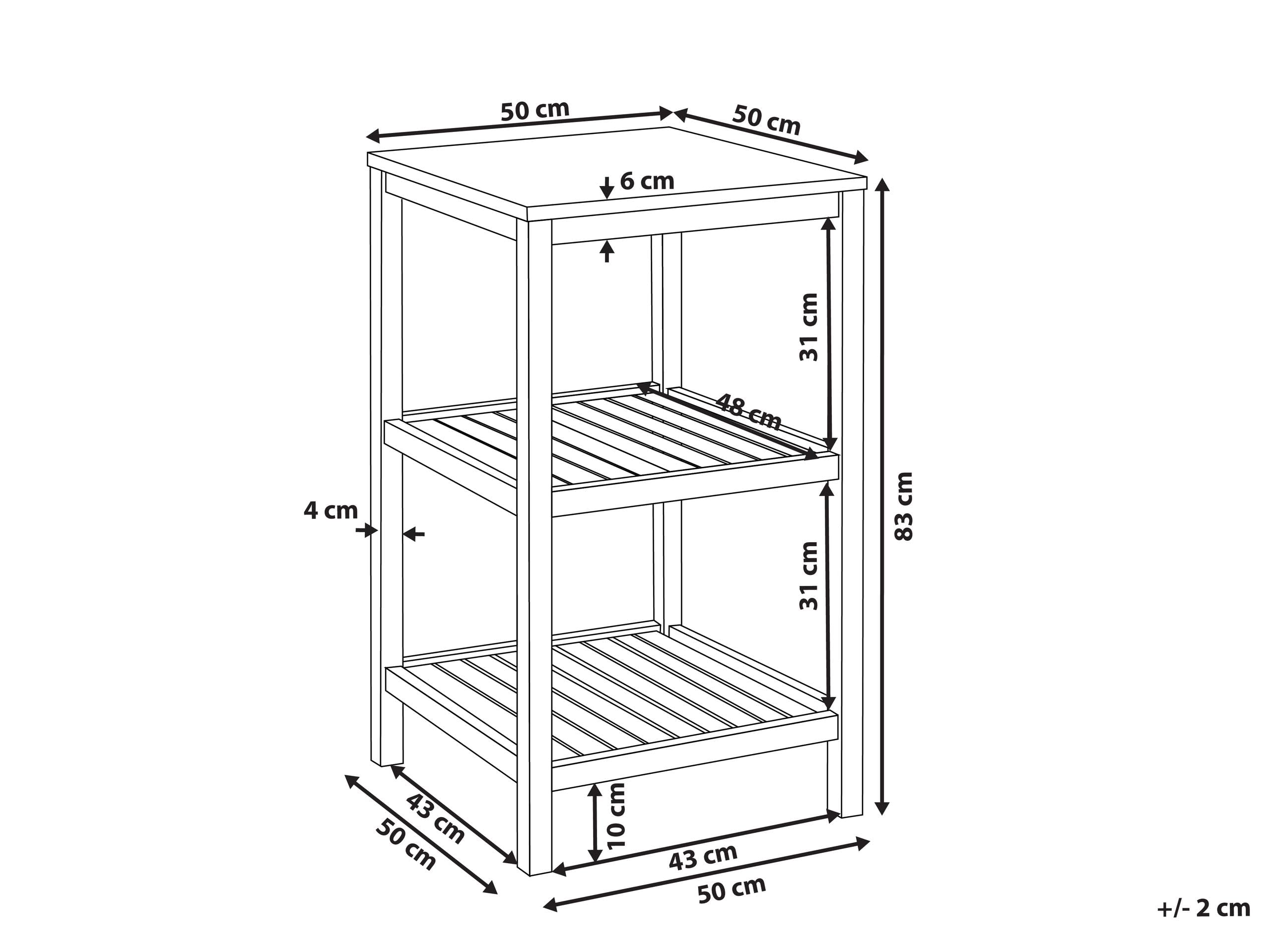 Beliani Outdoor-Kücheninsel Akazienholz braun 50x50x83 cm mit Regalen