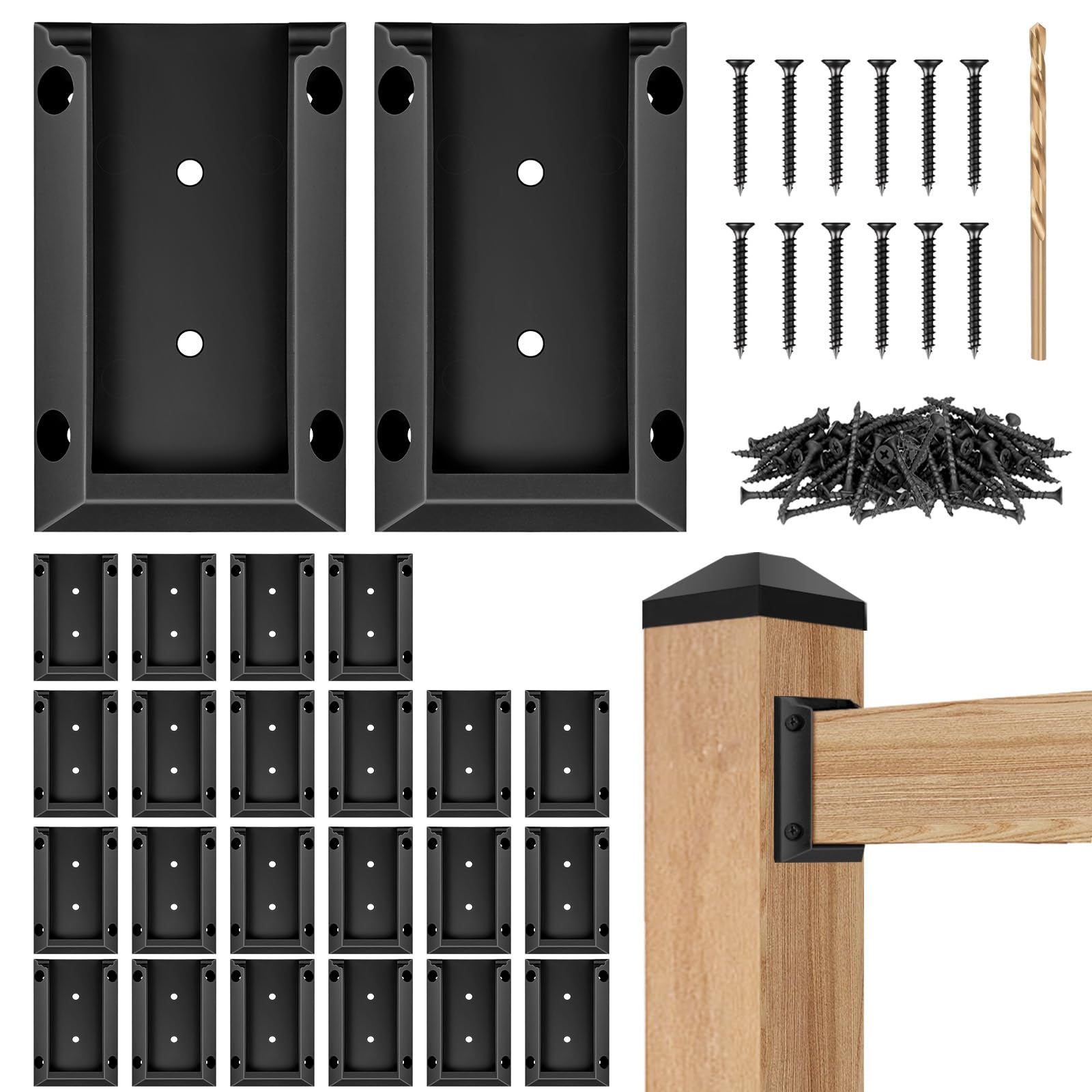 Eapele 24PCS Deck Railing Bracket Connectors for 2x4 Railing Wood Post, Railing Post Brackets with 144PCS Coated Iron Screws for Deck Rails Fence Handrail Wooden Stair Connection