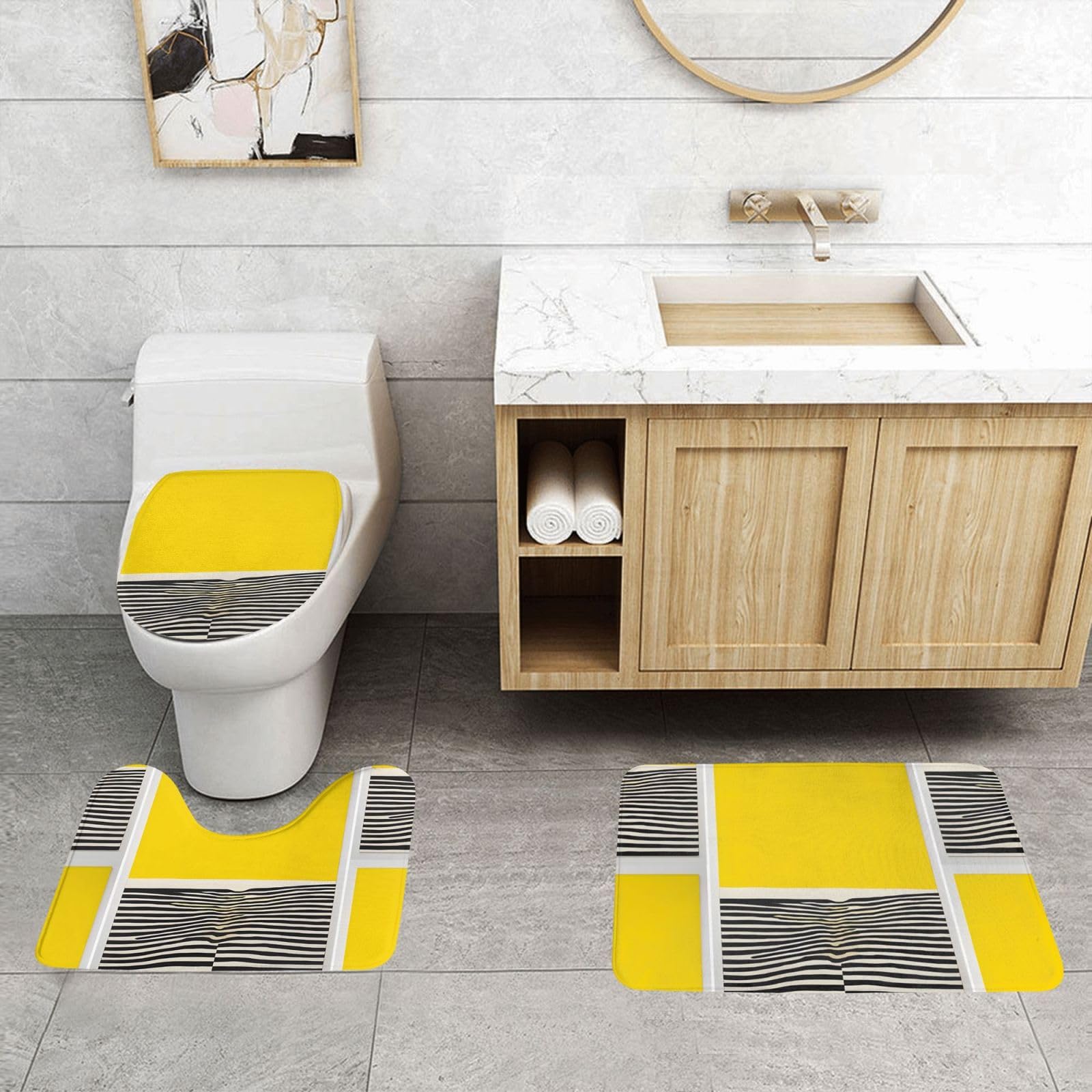 Yellow And Black Bathroom Rugs