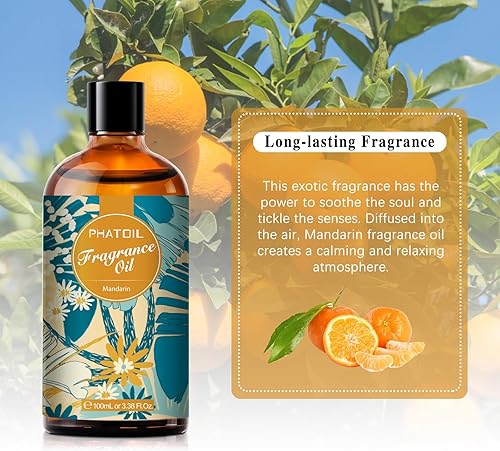 Miniatura 3 de Aceites de fragancia de mandarina de 3.38 onzas líquidas para aromaterapia, aceites esenciales para difusores para el hogar, perfectos para