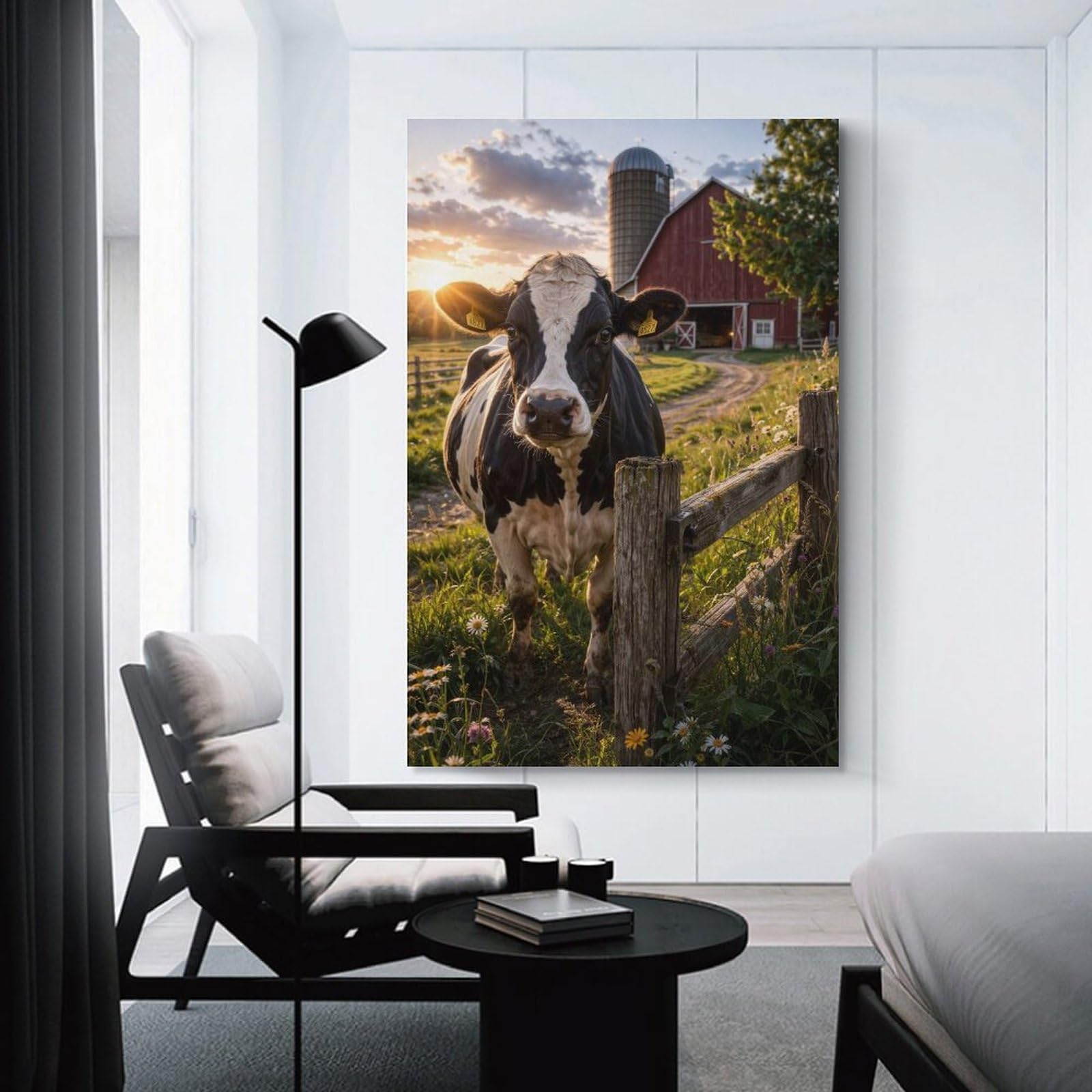Junmoney Unframe-Style-10 Decorative Wall Artwork Cow In A Field At Sunset, 20X30inch(50X75cm), For Sofa Walls, Lounge Or Home Corners, Modern Wall Decor For Cosy Interiors