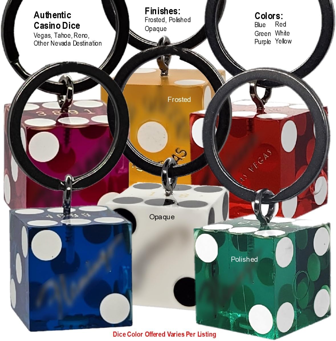 Cyber-Deals Novelty Key Ring Featuring Authentic Las Vegas Lake Tahoe Reno Nevada Casino Craps Dice